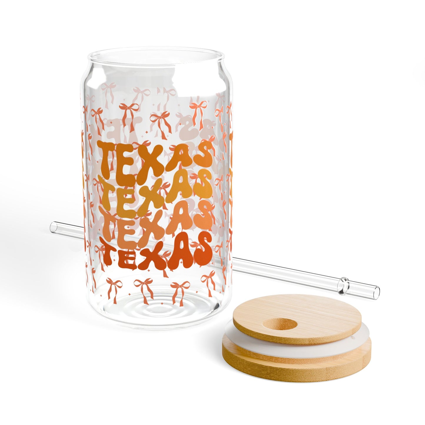 Coquette Bow Texas Sipper Glass, 16oz | Unique Glass Drinkware, Personalized Gift, Summer Party Essential, Texan Pride Mug, Longhorns, Graduation Gift