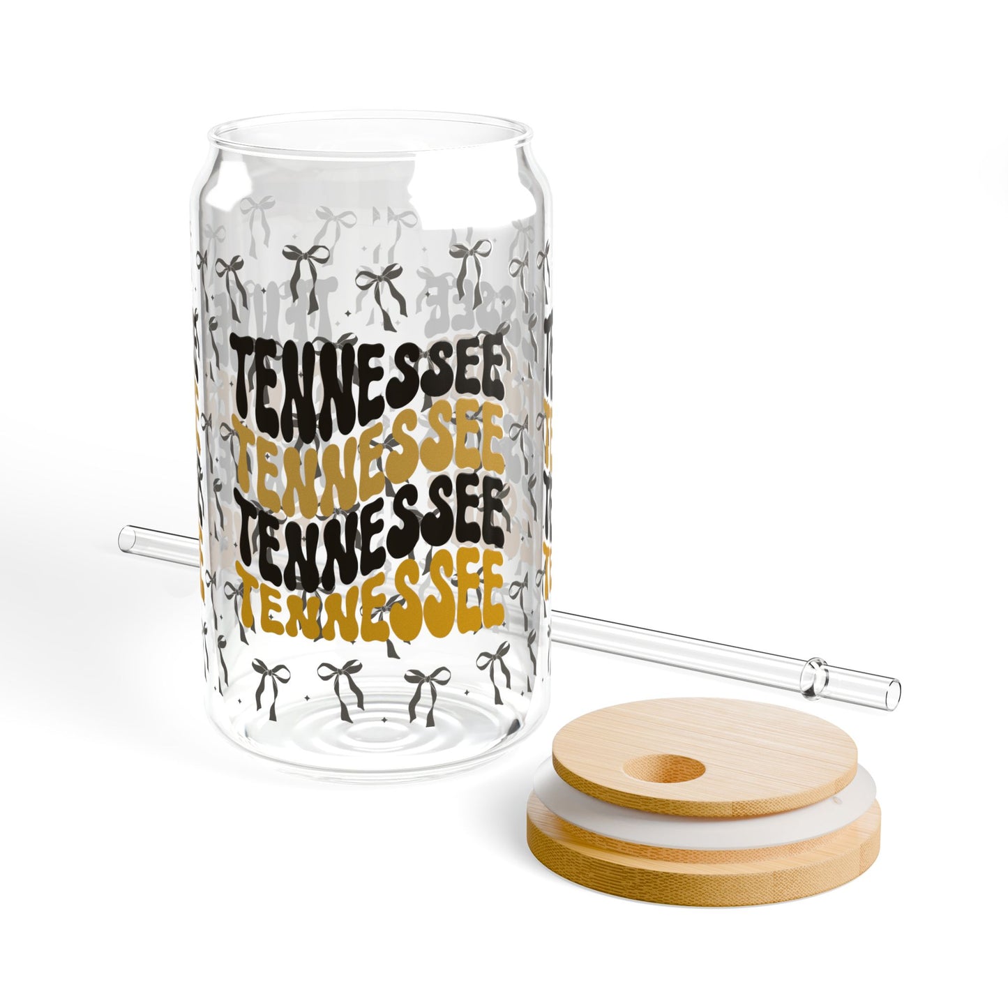 Coquette Bow Tennessee Sipper Glass, 16oz - Unique Glass Cup with Bamboo Lid for Drinks, Perfect for Home, Parties, vandy game day, tennessee gift, graduation gift