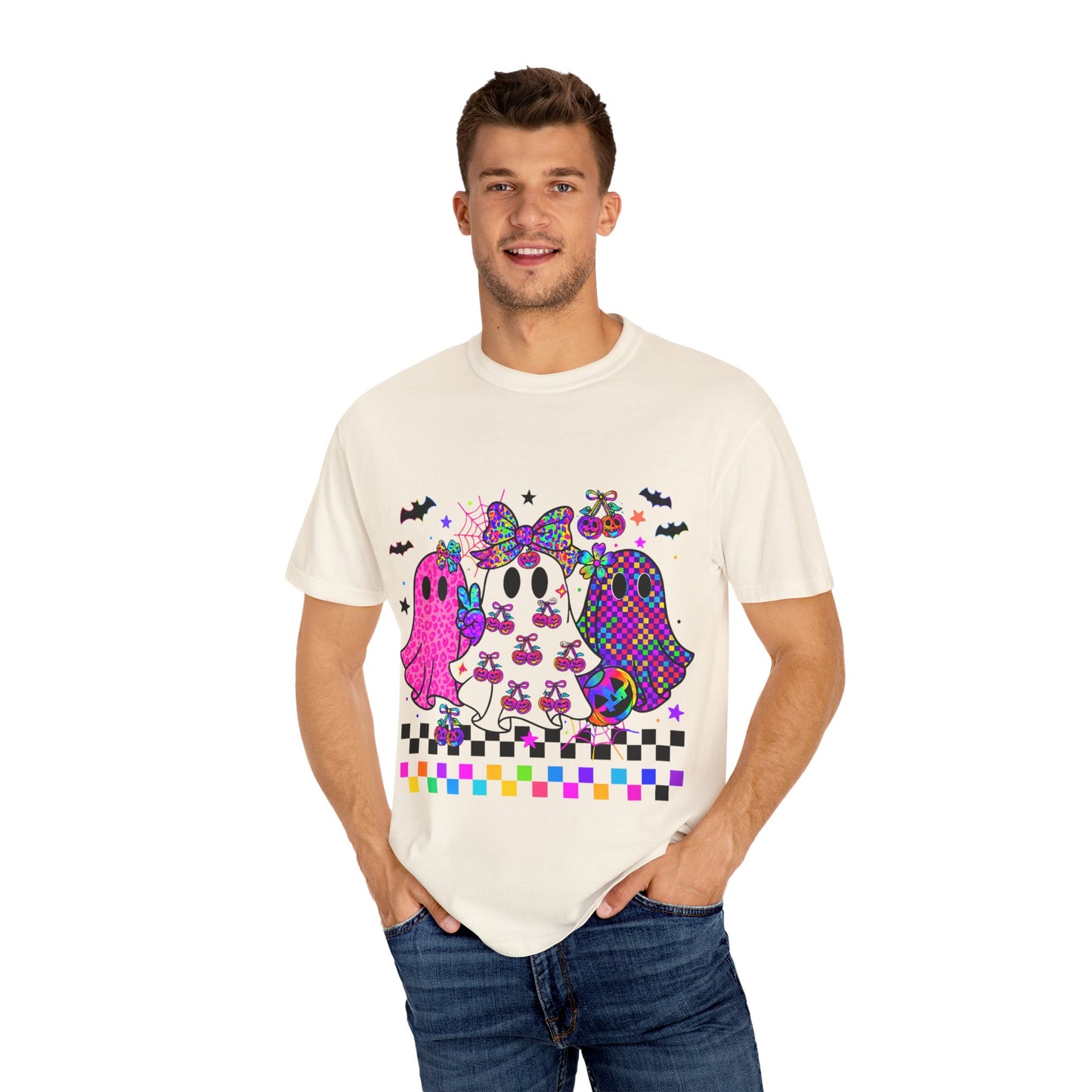 Colorful Ghost-Themed Unisex T-Shirt, Spooky Tee, Halloween Apparel, Festival Shirt, Gift for Ghost Lovers, Fun Casual Wear