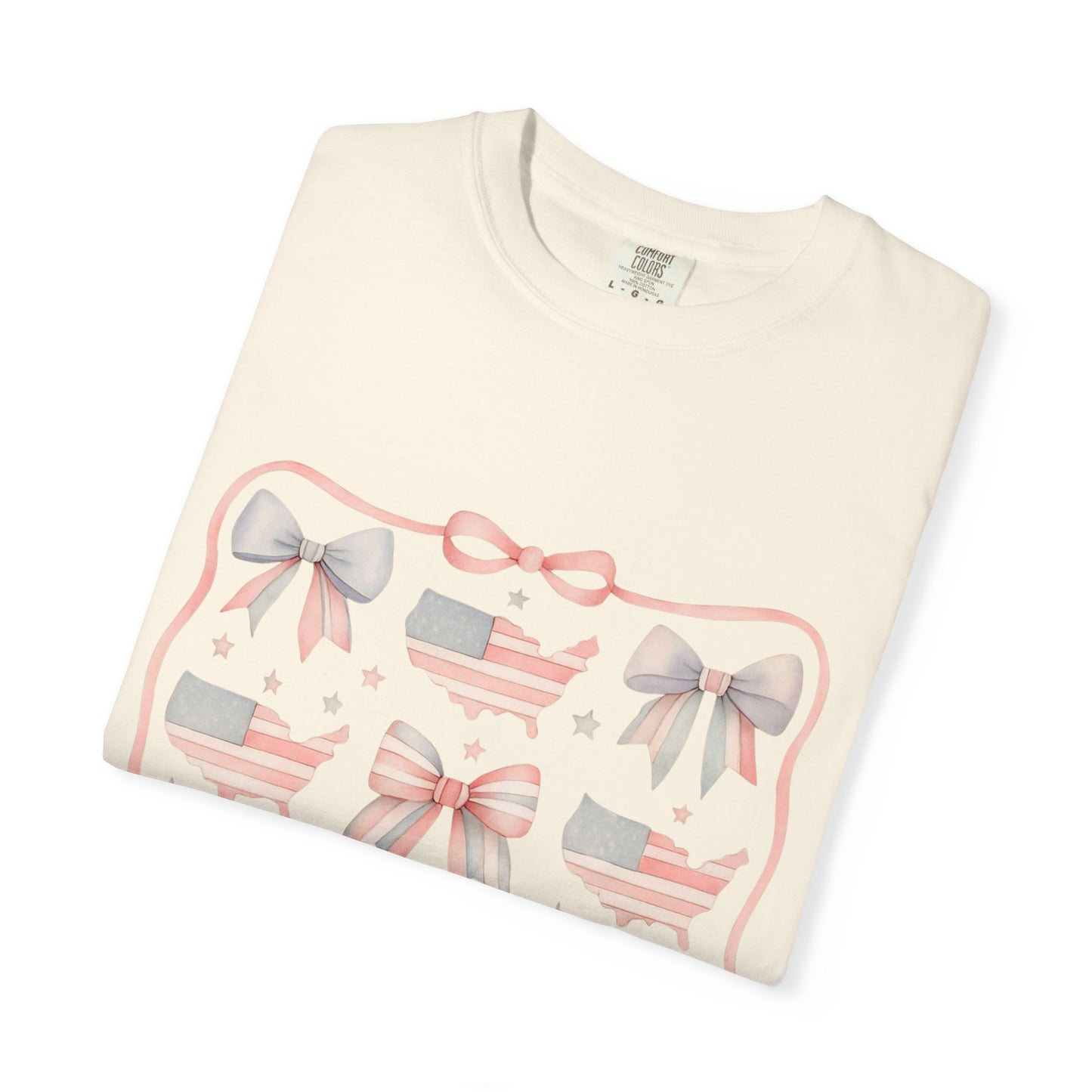 America Coquette Cute Bow Pattern Comfort Colors Unisex T-Shirt - 4th of July USA Celebration