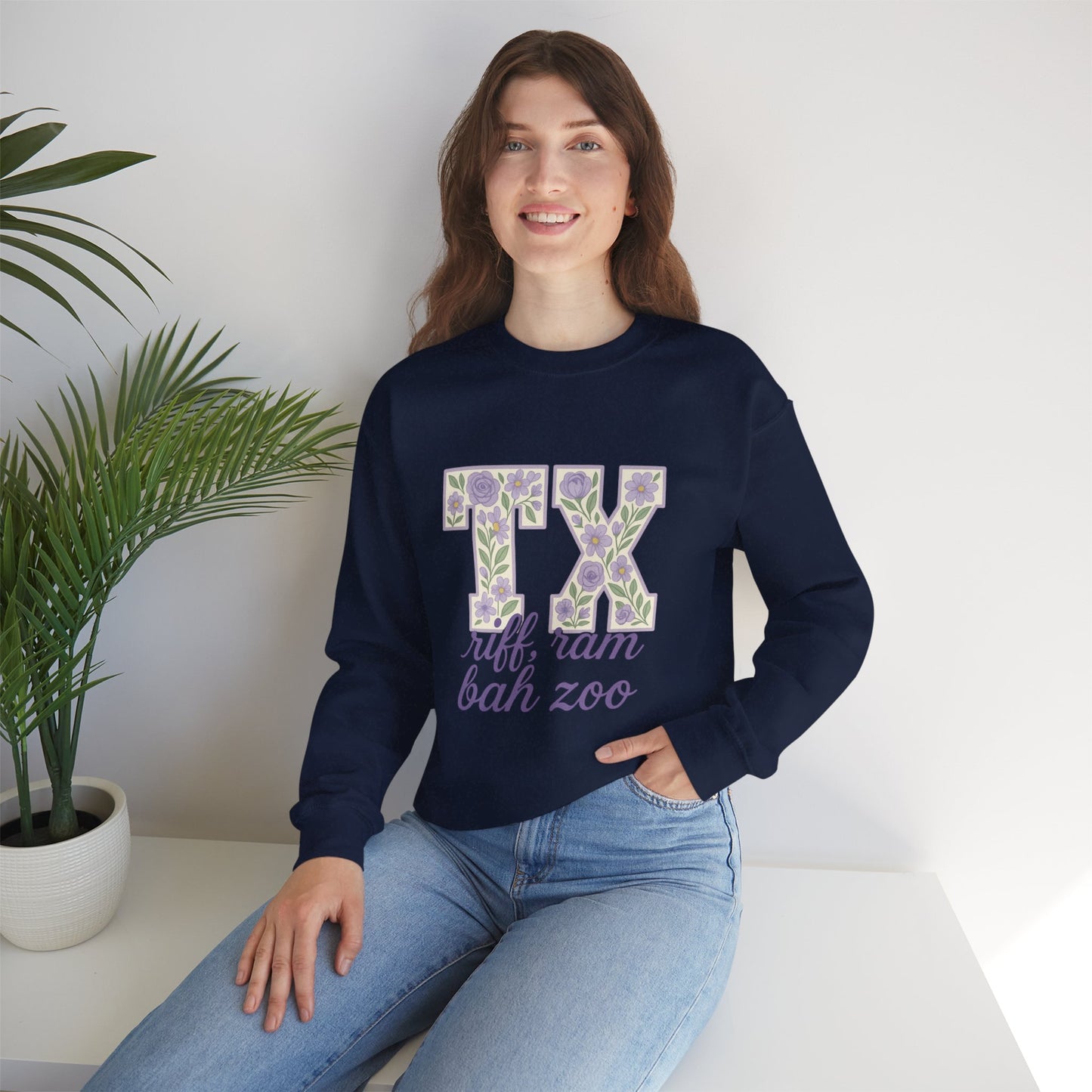 Texas Floral Sweatshirt, Cozy Unisex Crewneck, TX Riff Ram Bah Zoo Pullover, Gift for College Students, Texas Pride Apparel, Spring Fashion