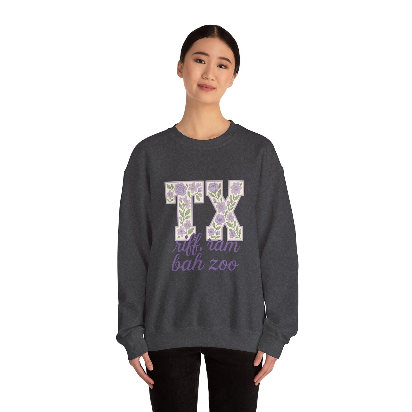 Texas Floral Sweatshirt, Cozy Unisex Crewneck, TX Riff Ram Bah Zoo Pullover, Gift for College Students, Texas Pride Apparel, Spring Fashion