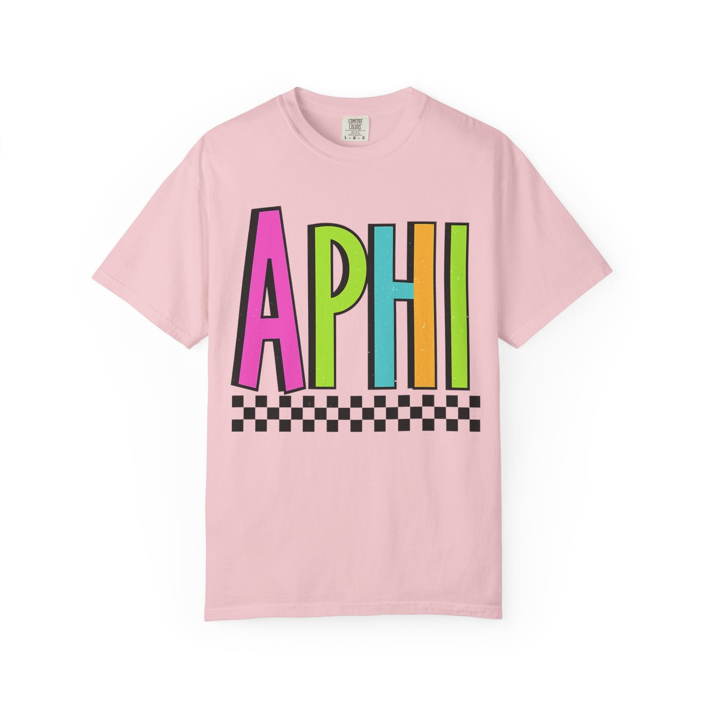 Checkered Neon Alpha P Colorful Graphic Unisex T-Shirt