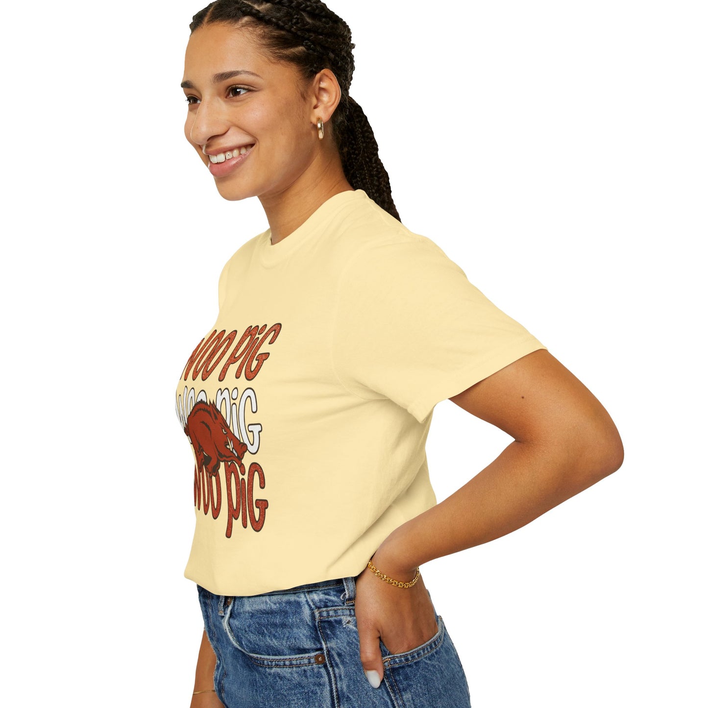 Woo Pig Garment-Dyed T-Shirt, Unisex Tee, Arkansas Pride Shirt, Casual Everyday Wear, College Game Day Tee, Fun Graphic Tee