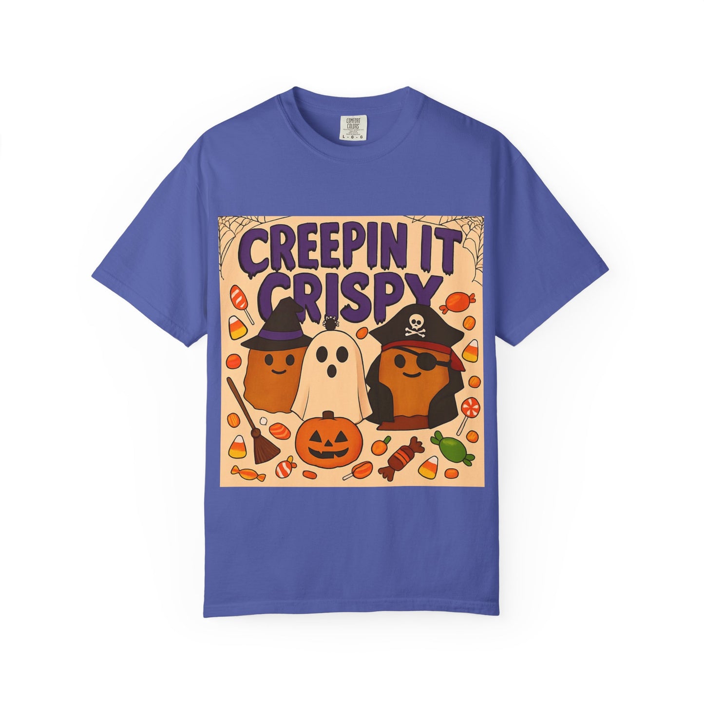 Halloween Themed T-Shirt, Creepin It Crispy T-Shirt, Unisex Shirt for Fall, Cute Halloween Tee, Festive Ghost & Candy Design