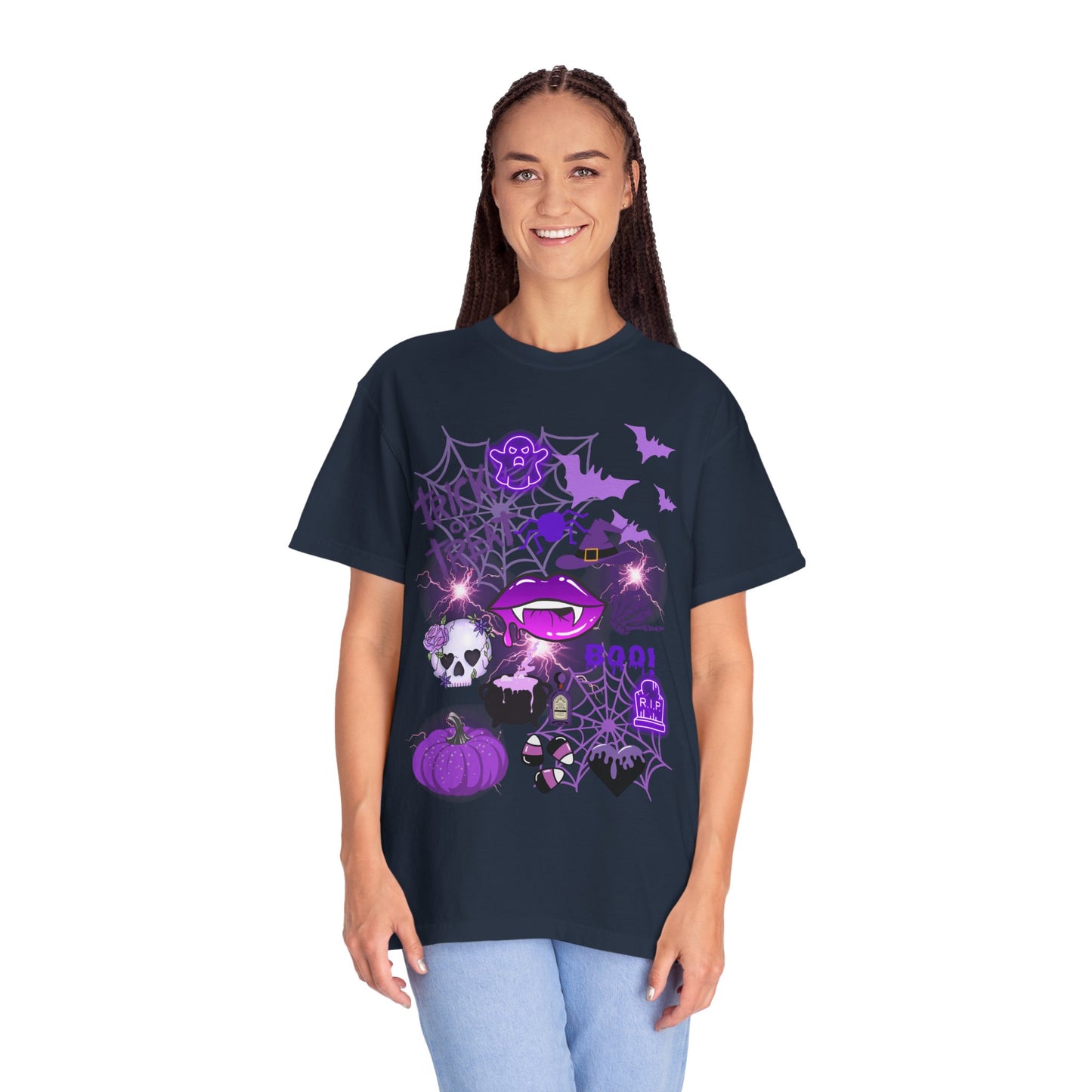 Spooky Purple Vibes Halloween Graphic T-Shirt, Fun Unisex Tee for Spooky Season, Trick or Treat, Boo! Shirt, Halloween Party Wear, Gift Idea