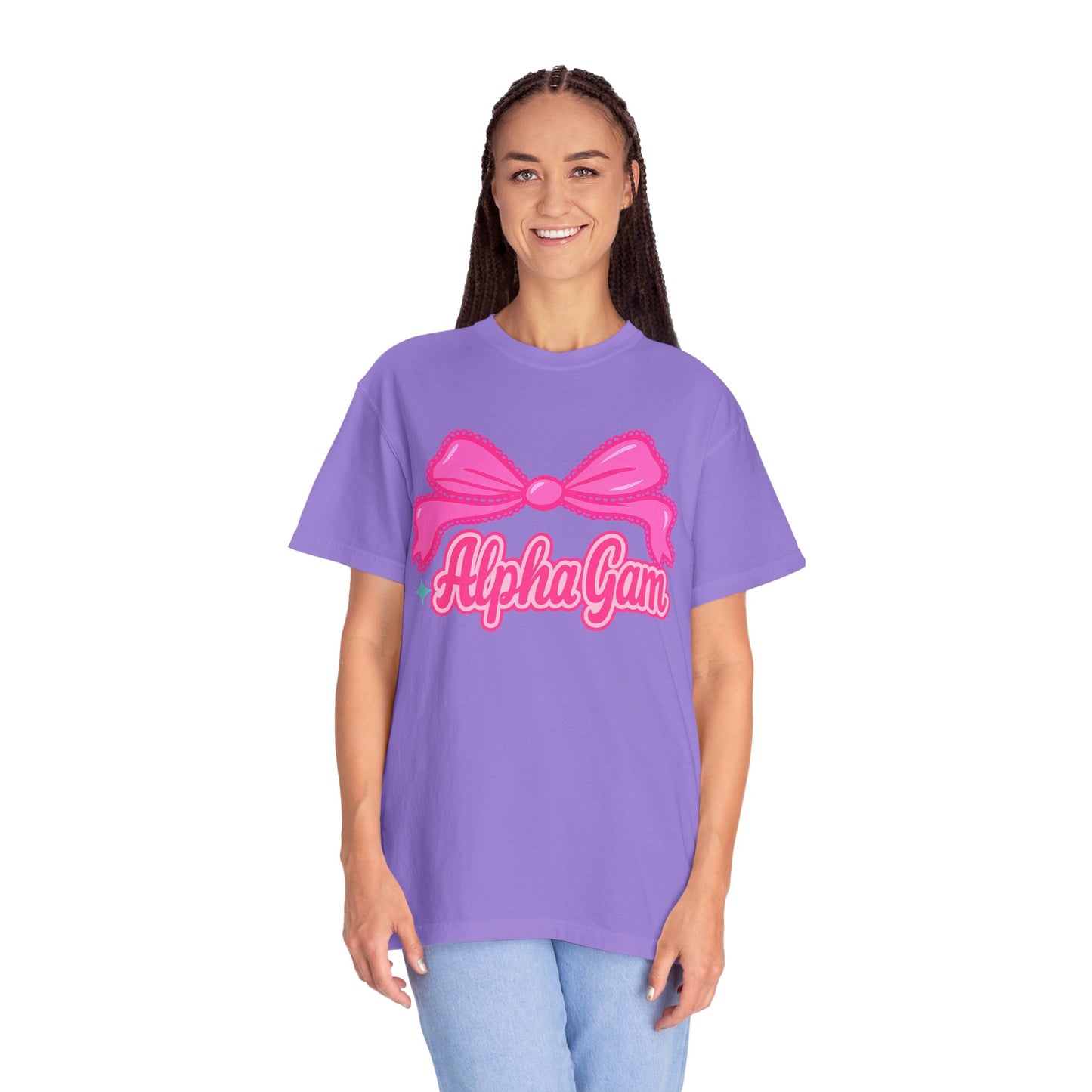 AlphaGam Bow T-Shirt | Unisex Garment-Dyed Tee for Sorority Sisters, College Apparel, Gifts for Greek Life, Casual Outfit, Sorority [...]