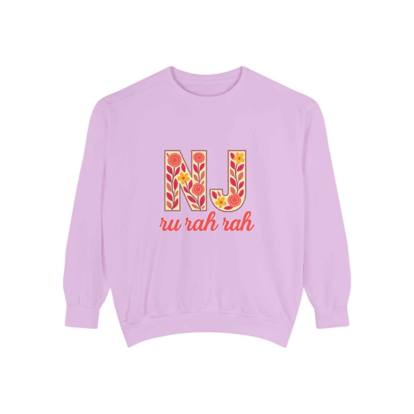 Cheerful NJ Garment-Dyed Sweatshirt, Cozy Unisex Pullover for School Spirit, Fall Fashion, Gift for College Students, Relaxed Fit