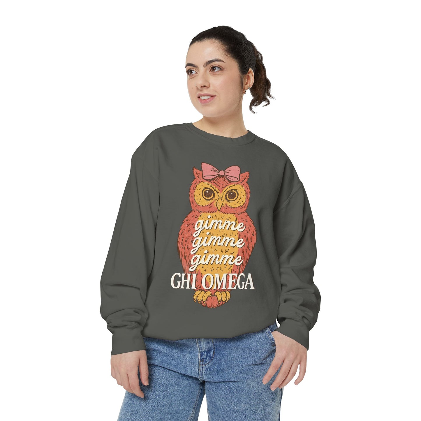 Gimme Gimme Owl Sweatshirt, Unisex Sweatshirt, Sorority Apparel, Cute Owl Design, Cozy Gift, College Sweatshirt