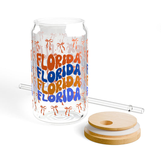 Coquette Bow Florida Sipper Glass, 16oz - Reusable Drinkware, Summer Vibes, Beach Lovers Gift, Eco-Friendly, FL gators, graduation gift, college student gift, florida fan