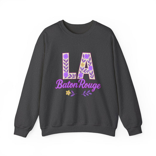 LA Baton Rouge Floral Sweatshirt, Cozy Crewneck for Fall, Gift for Friends, Casual Outing, Southern Style Apparel