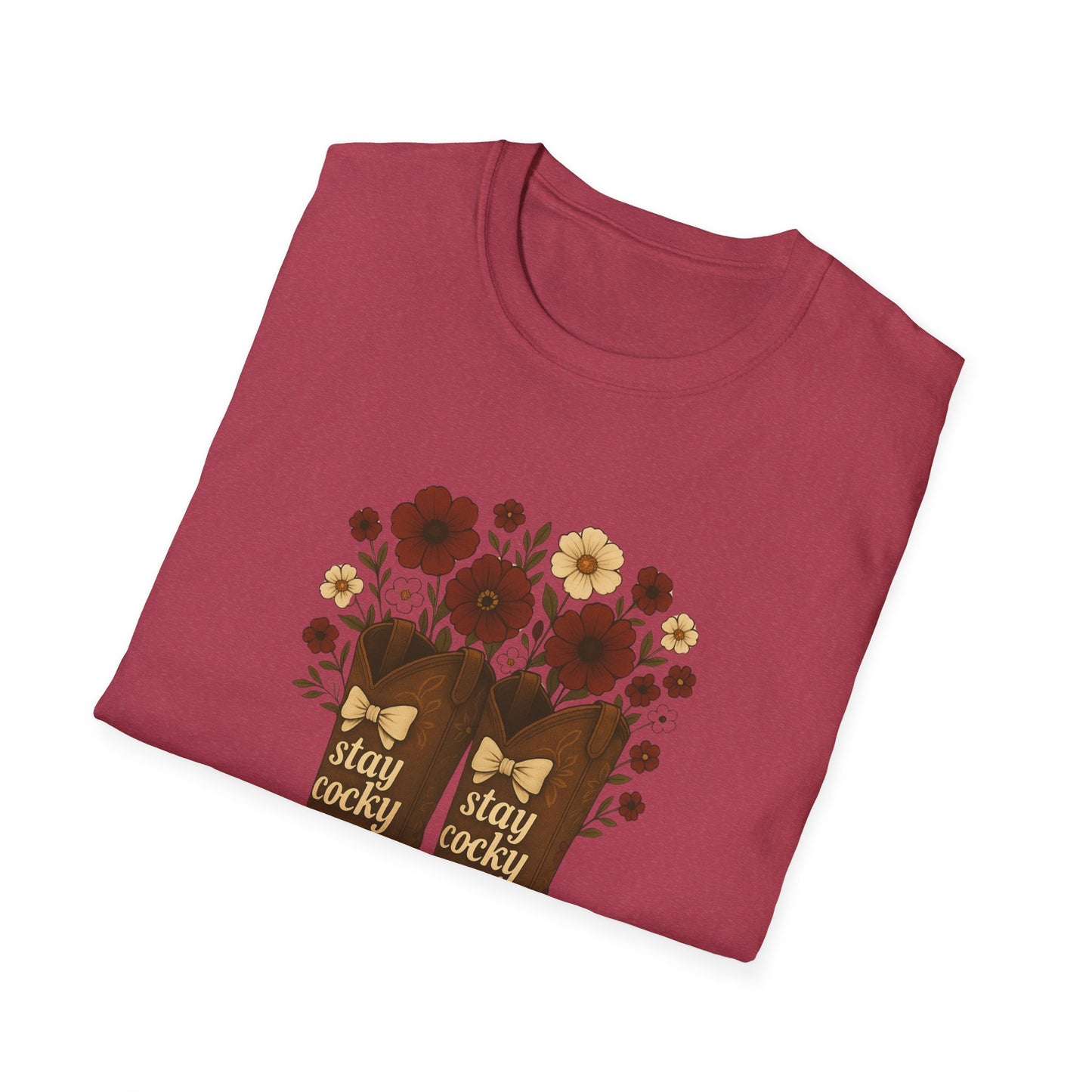 Sc stay cocky coquette t-shirt, Lucky Cowboy Boots T-Shirt, Country Style Tee, Floral Graphic Shirt, Gift for sc fan, go gamecocks, sc game day, graduation gift, college student gift