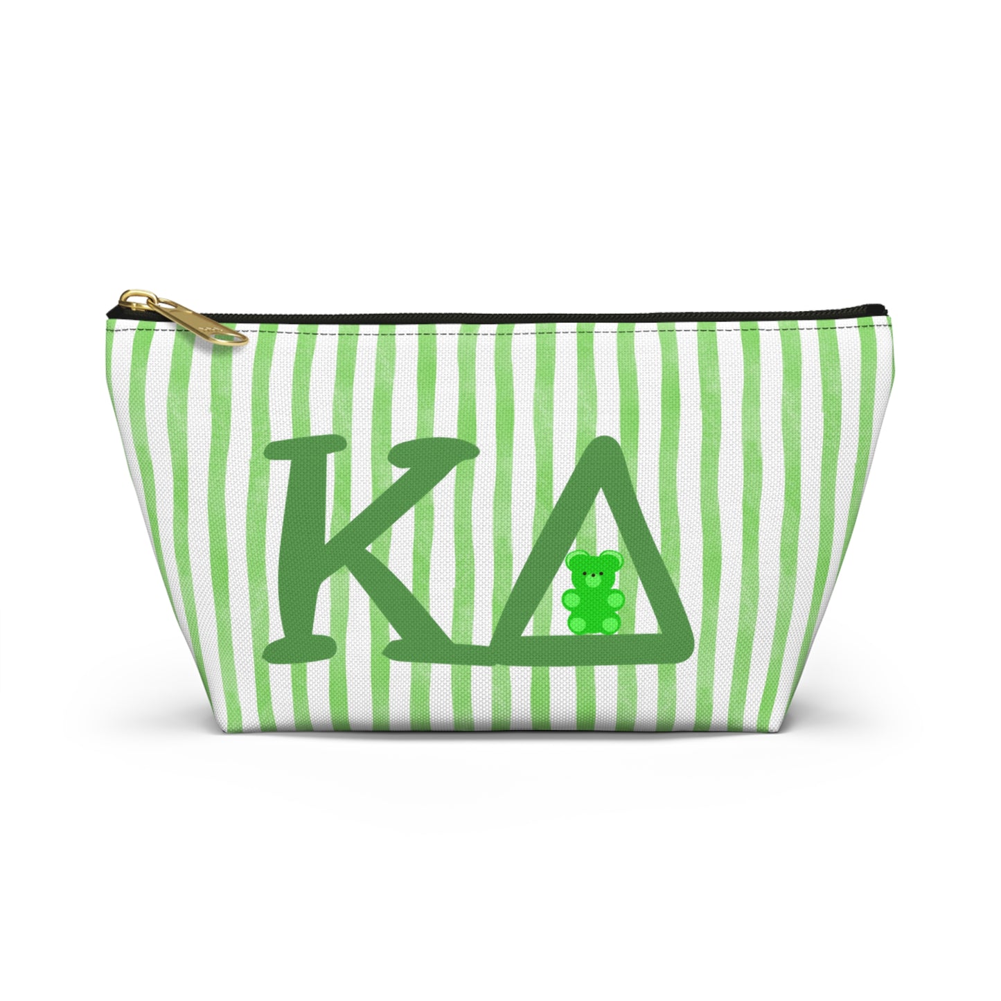 KD Green Striped Accessory Pouch | Cute Makeup Bag, Storage Organizer, Gift for Students, Eco-Friendly Travel Pouch, Teddy Bear Lover Gift