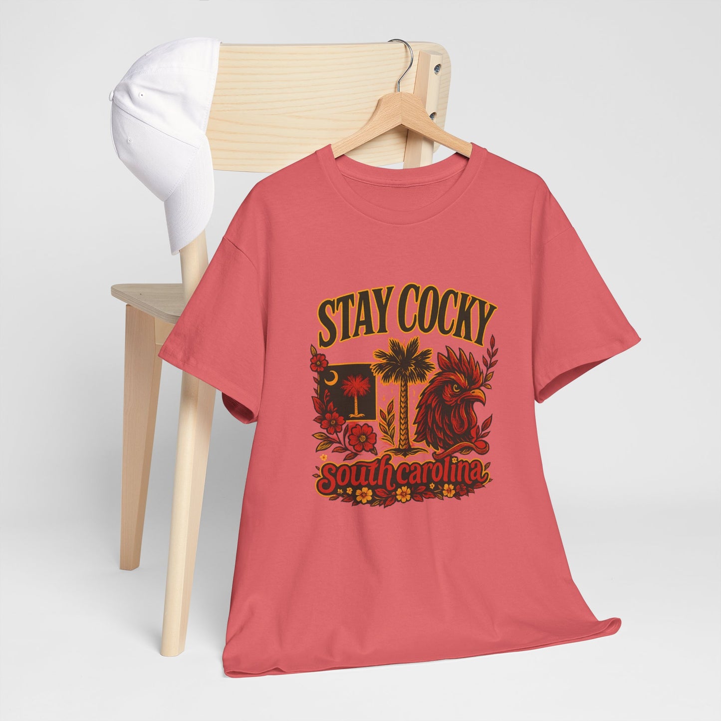 Stay Cocky Unisex Heavy Cotton Tee, Casual Graphic Tee, South Carolina Pride Shirt, Fun Vacation Wear, Perfect Gift for Gamecocks Fans