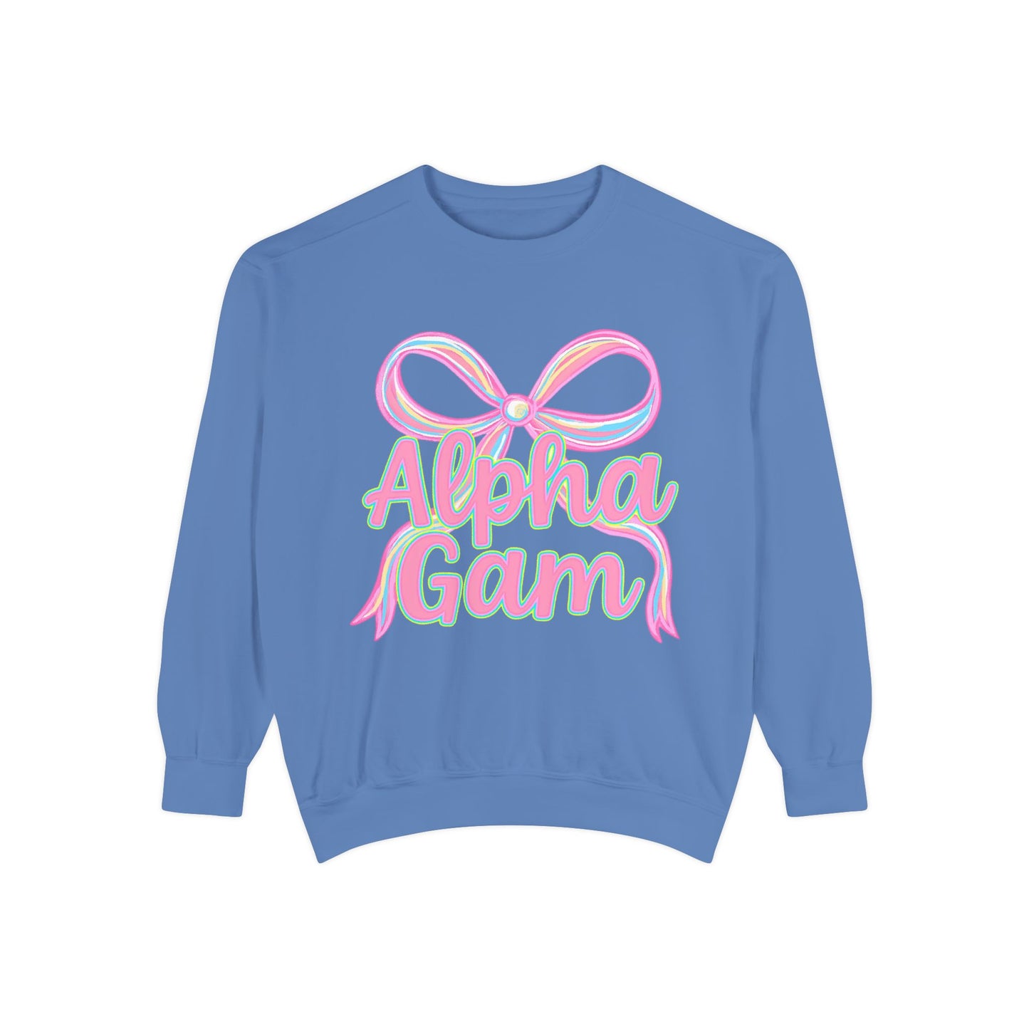 AlphaGam Unisex Garment-Dyed Sweatshirt, Sorority Sweatshirt, Cozy Gift, Casual Outfit, College Apparel, Sorority Merchandise