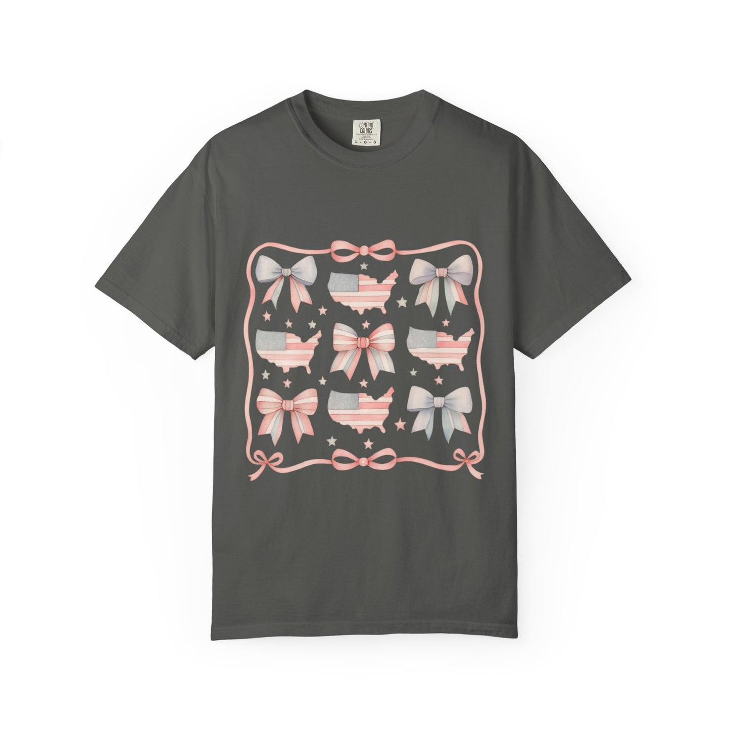 America Coquette Cute Bow Pattern Comfort Colors Unisex T-Shirt - 4th of July USA Celebration
