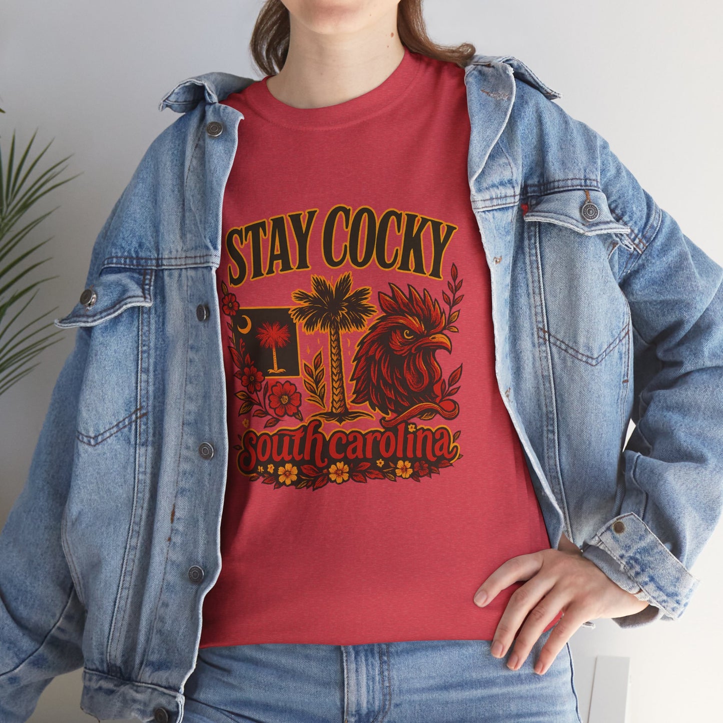 Stay Cocky Unisex Heavy Cotton Tee, Casual Graphic Tee, South Carolina Pride Shirt, Fun Vacation Wear, Perfect Gift for Gamecocks Fans
