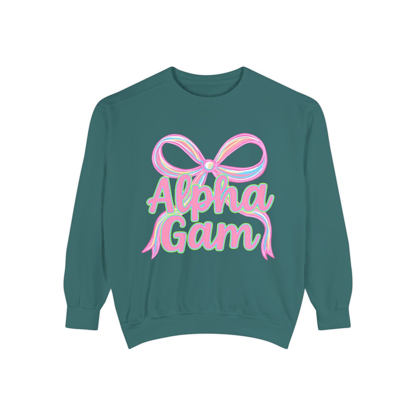 AlphaGam Unisex Garment-Dyed Sweatshirt, Sorority Sweatshirt, Cozy Gift, Casual Outfit, College Apparel, Sorority Merchandise