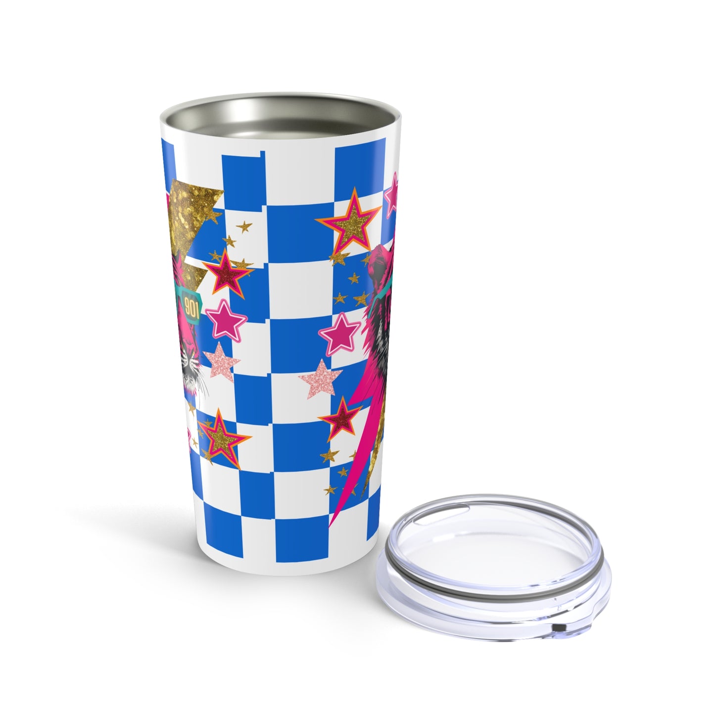 Memphis Retro Vibrant Tumbler - Retro Star Design, Checkered Print, Memphis Fan, Go Tigers, 901, University of Memphis