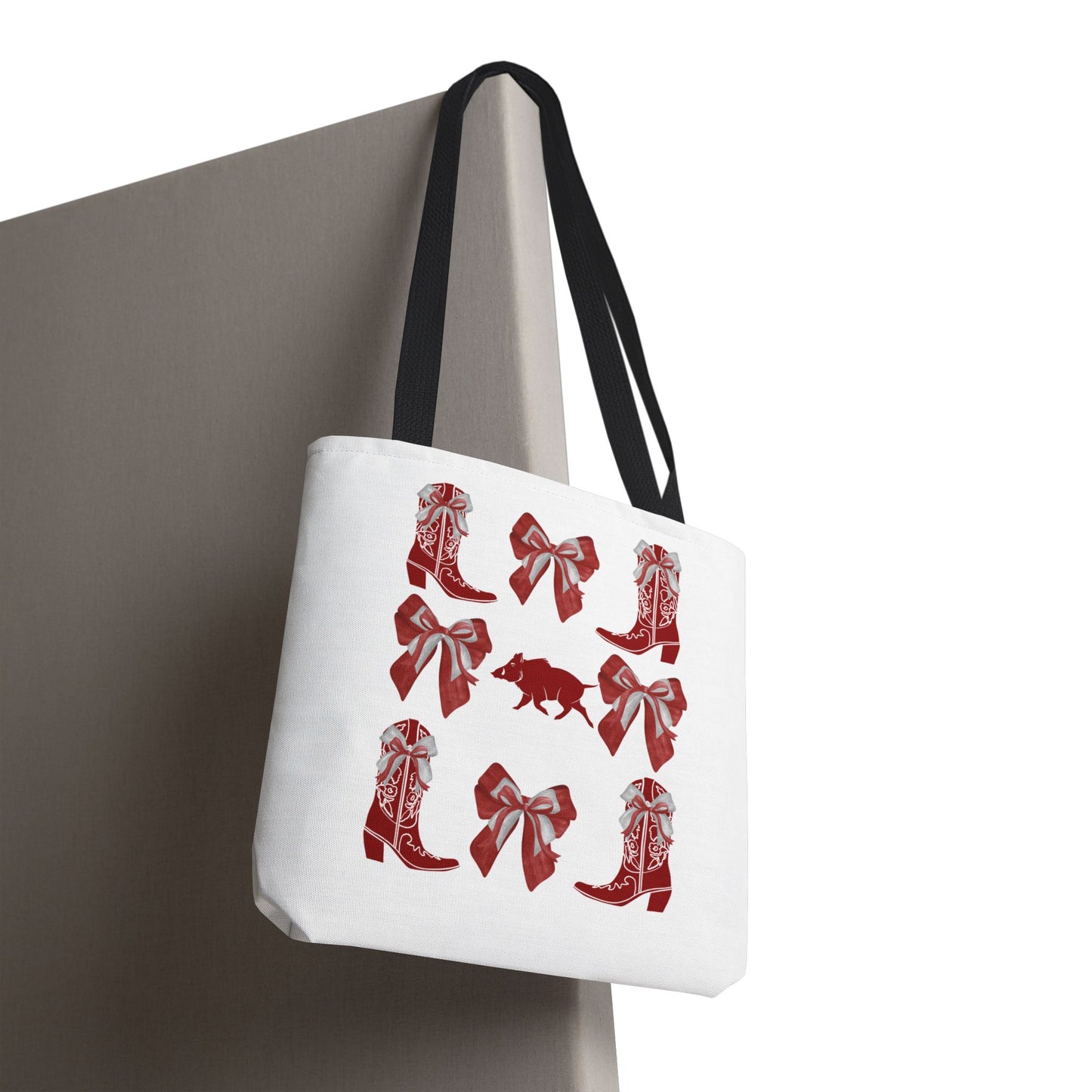 Arkansas Coquette Bow Chic Tote Bag - Stylish Carryall for Cowgirls, Woo Pig Gifts, AR Razorback Fan Gift, Arkansas Game Day Tote, Graduation Gift, Arkansas Alumni
