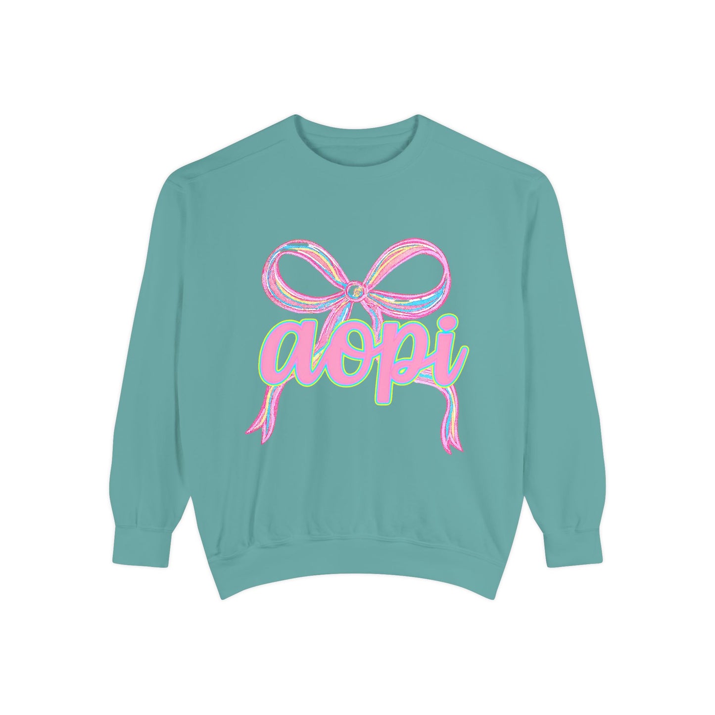 Pastel Bow Sweatshirt with aopi Design, Cozy Unisex Sweatshirt, Gift for Sorority Sisters, Casual Chic Apparel, Best Friend Outfit
