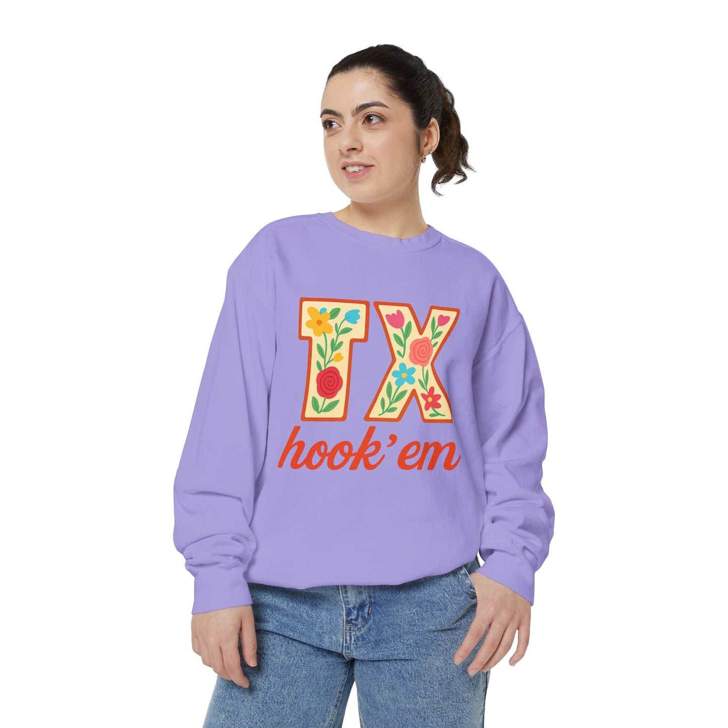 Texas Floral Sweatshirt, Unisex Garment-Dyed Sweatshirt, Cozy Casual Wear, Perfect for Game Day, Floral TX Hook 'Em Design, Stylish [...]