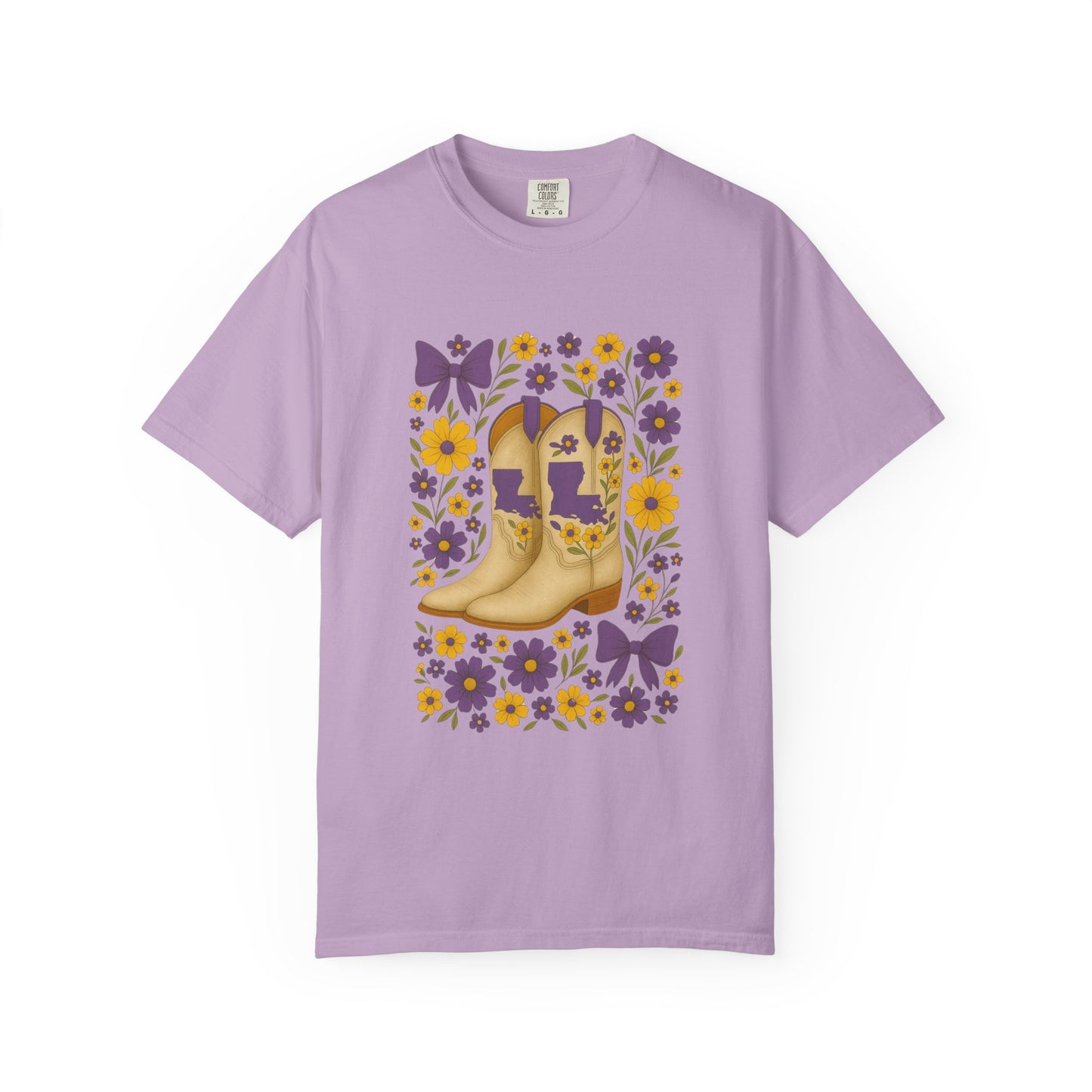 T-Shirt - Western Floral Boot T-Shirt, Vintage Graphic Shirt, Gift for Cowgirl, LSU Tigers, Louisiana Game Day
