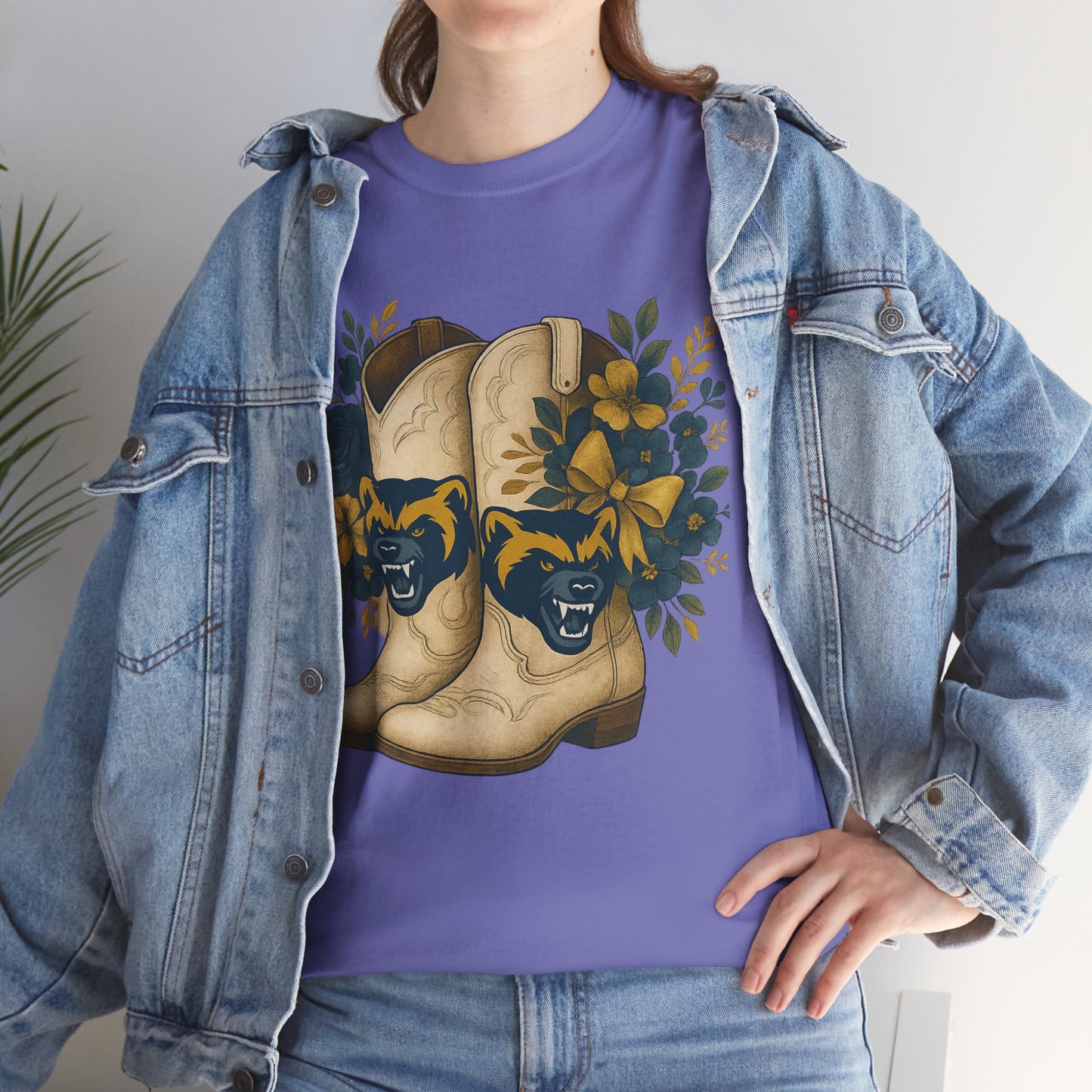 Graphic Tee - Michigan Wolverines Maize and Blue Country Chic Floral Cowboy Boots Vintage Style Shirt
