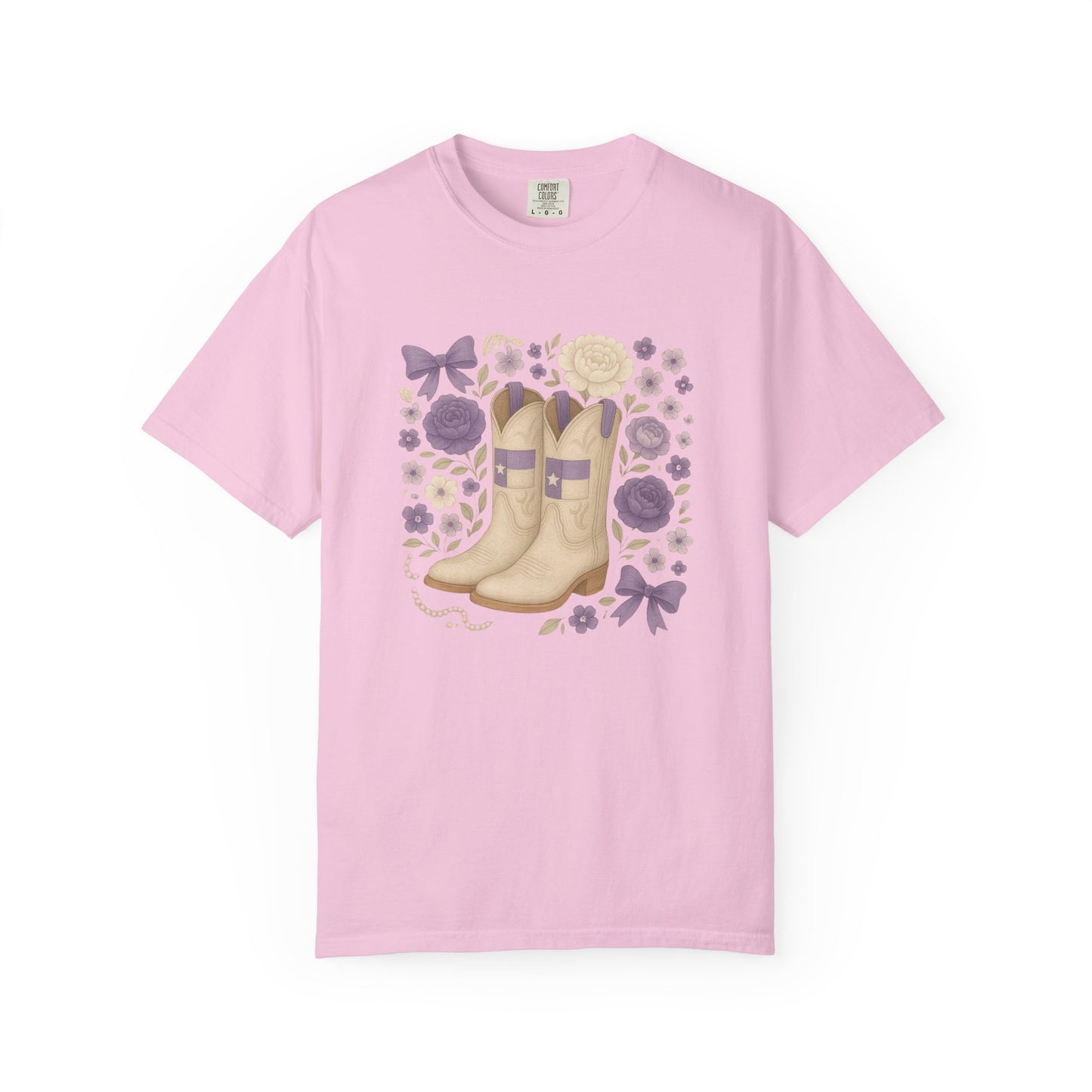 Whimsical Floral Boots Unisex T-Shirt | Casual Style, Gift for Her, Texas Christian University, TCU Frogs, Comfort Colors, Texas Fan gift, Graduation Gift