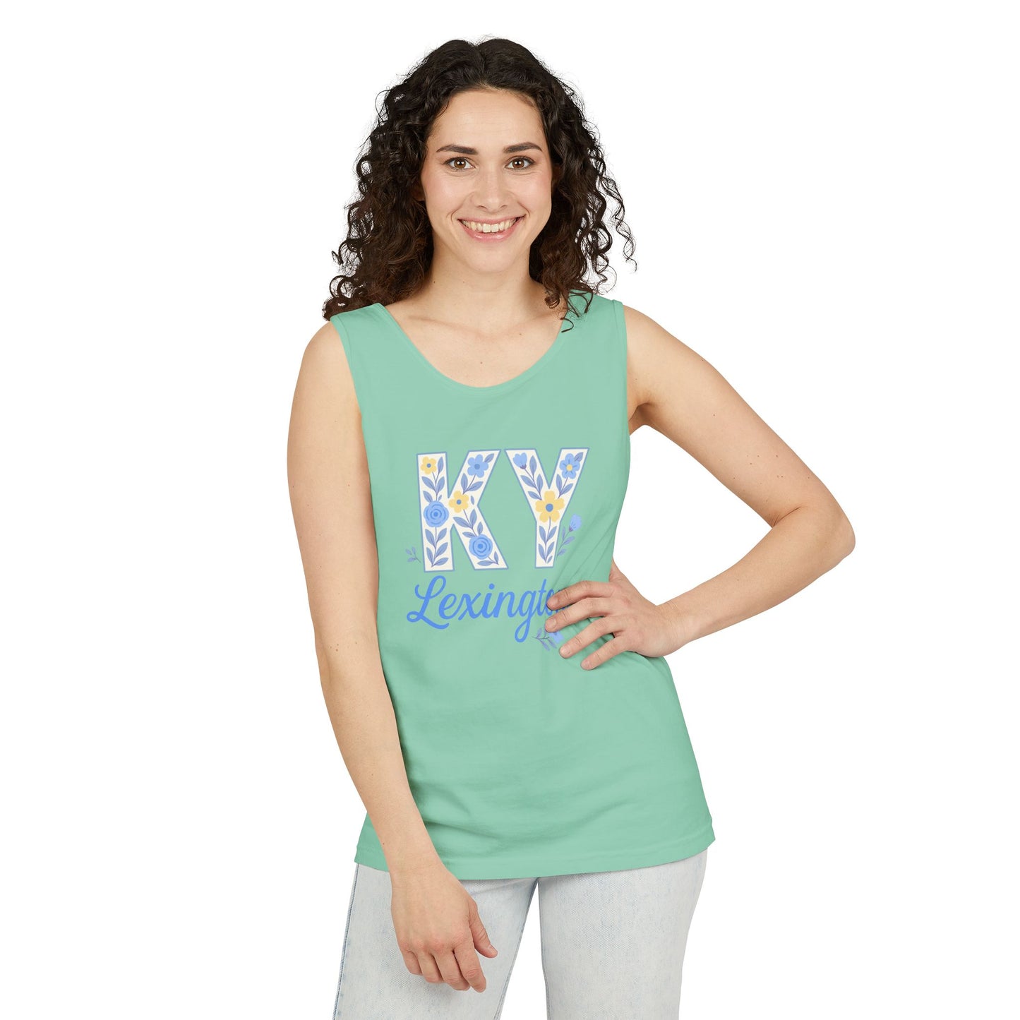 Kentucky Floral Letter Tank Top, Summer Tank, Cute Souvenir, Unisex Summer Apparel, Gift for Her, Comfort Colors, Graduation Gift