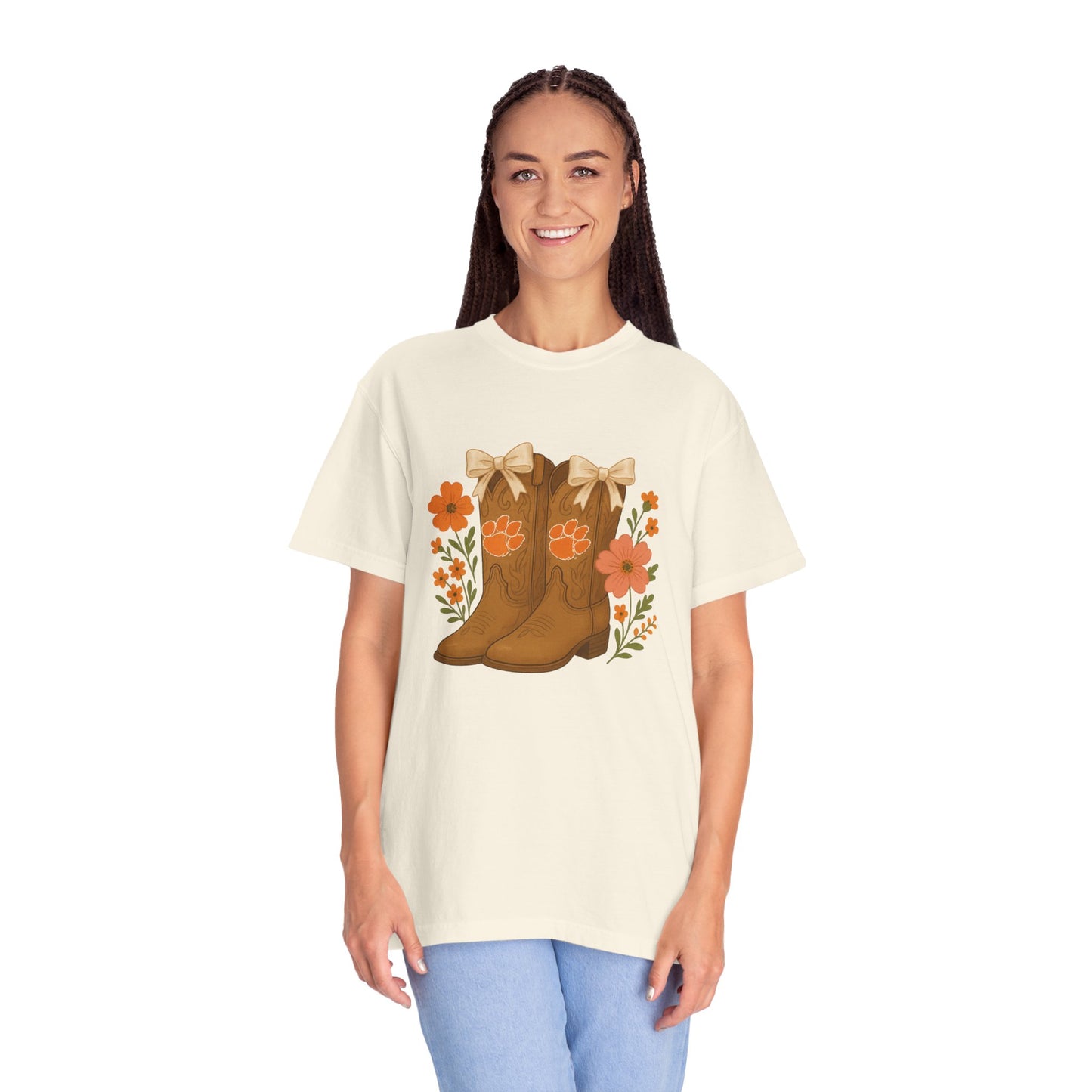 Cowgirl Boots Floral T-Shirt, Go Tigers Game Day, Comfort Colors
