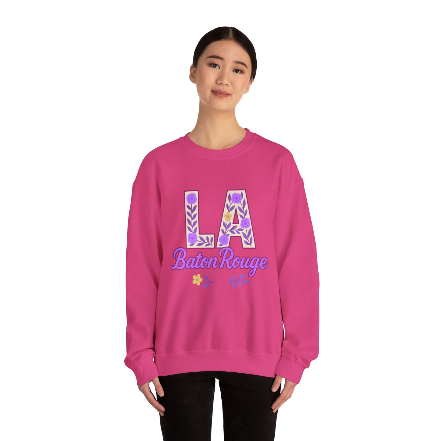 LA Baton Rouge Floral Sweatshirt, Cozy Crewneck for Fall, Gift for Friends, Casual Outing, Southern Style Apparel