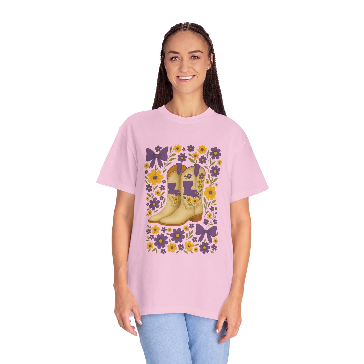 T-Shirt - Western Floral Boot T-Shirt, Vintage Graphic Shirt, Gift for Cowgirl, LSU Tigers, Louisiana Game Day