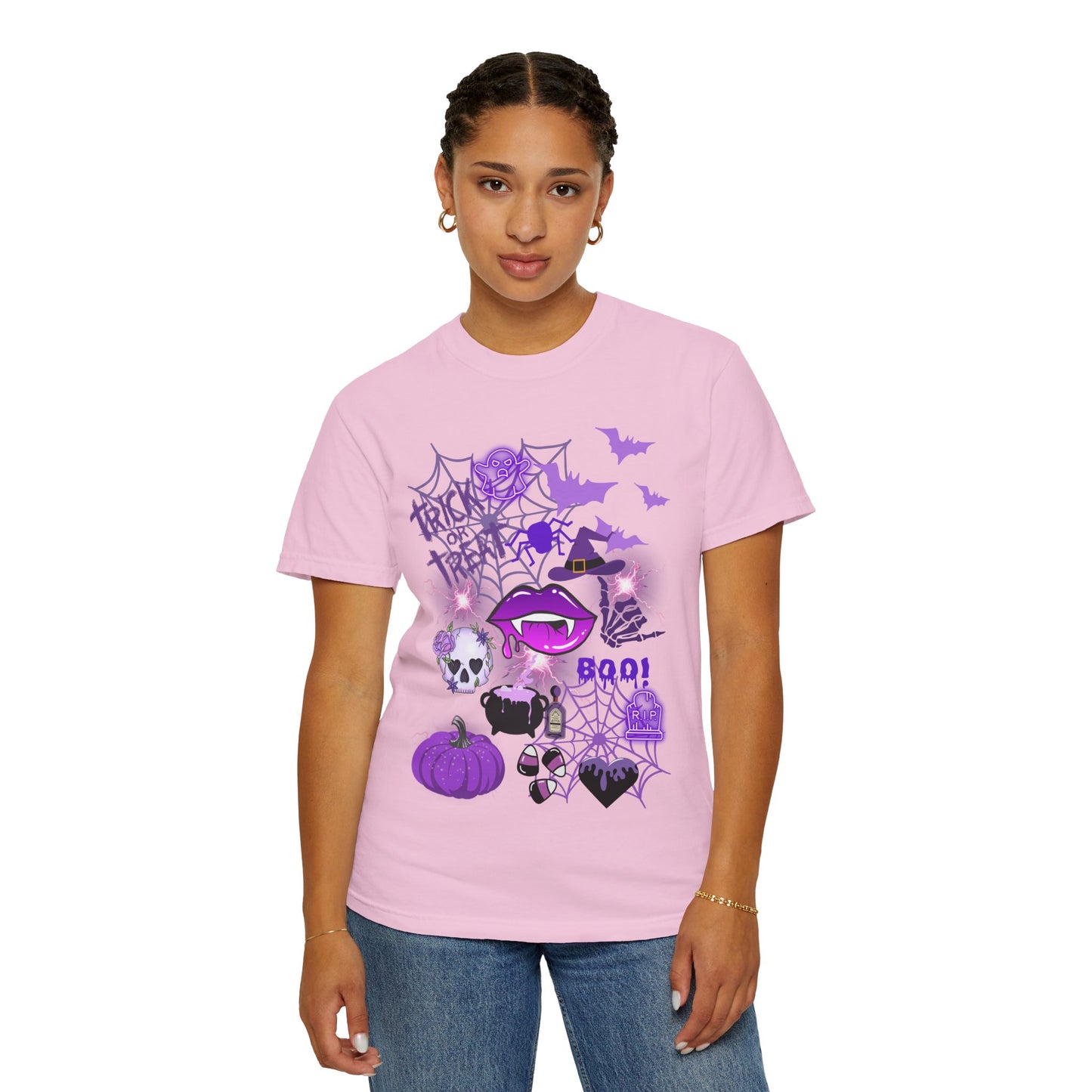 Spooky Purple Vibes Halloween Graphic T-Shirt, Fun Unisex Tee for Spooky Season, Trick or Treat, Boo! Shirt, Halloween Party Wear, Gift Idea