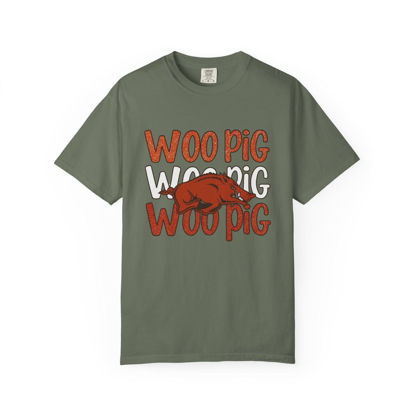 Woo Pig Garment-Dyed T-Shirt, Unisex Tee, Arkansas Pride Shirt, Casual Everyday Wear, College Game Day Tee, Fun Graphic Tee