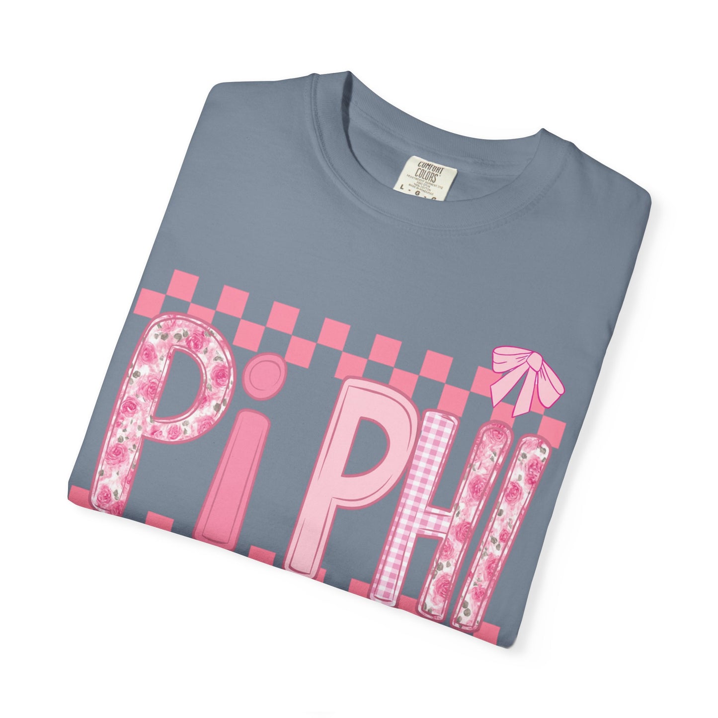 Cute Garment-Dyed T-Shirt for Sorority Sisters, Pi -Checked Style, Perfect for Casual Outings, Sorority Events, Gifts