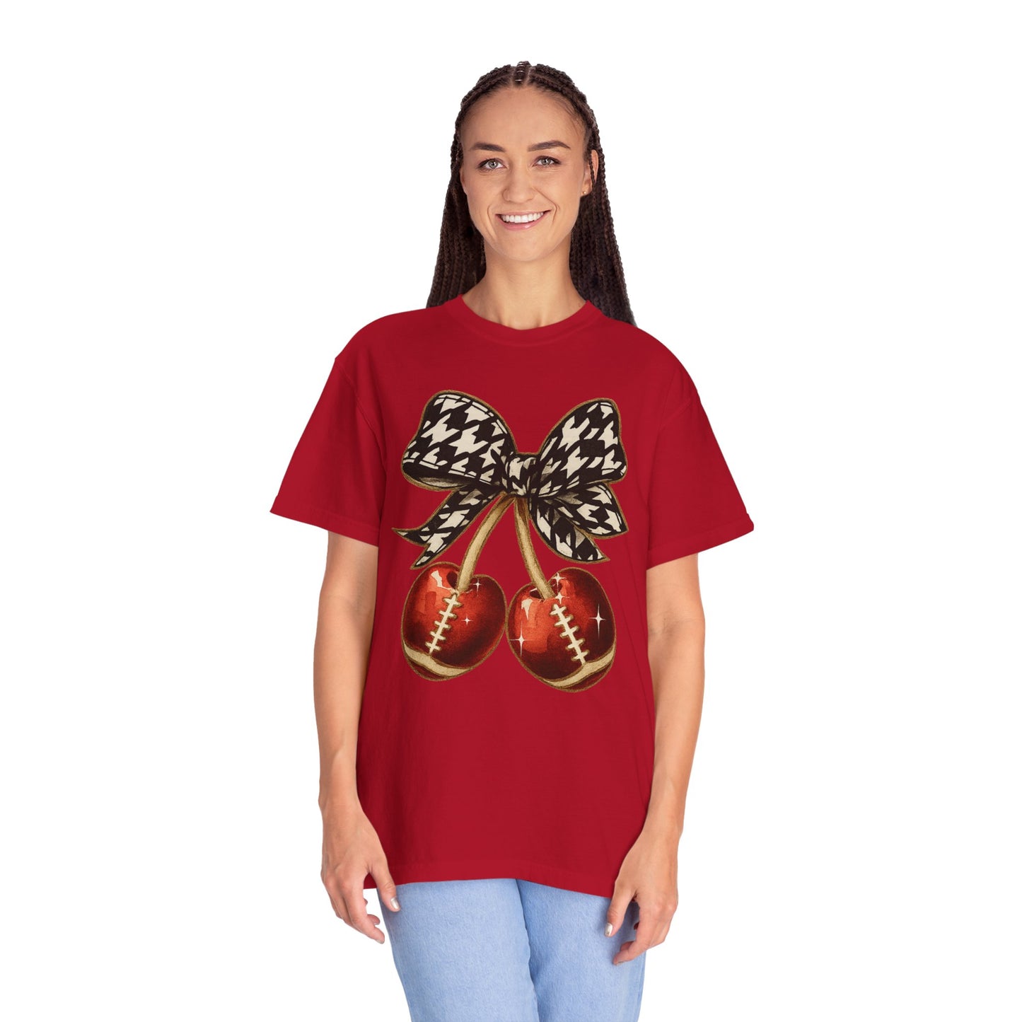 Houndstooth Bow Unisex Tee for Sports Lovers | Garment-Dyed T-shirt