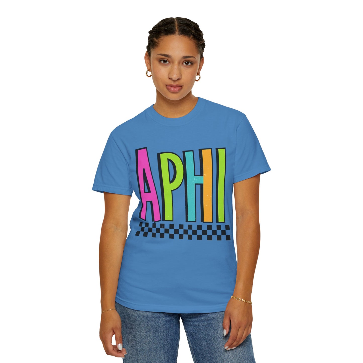 Checkered Neon Alpha P Colorful Graphic Unisex T-Shirt