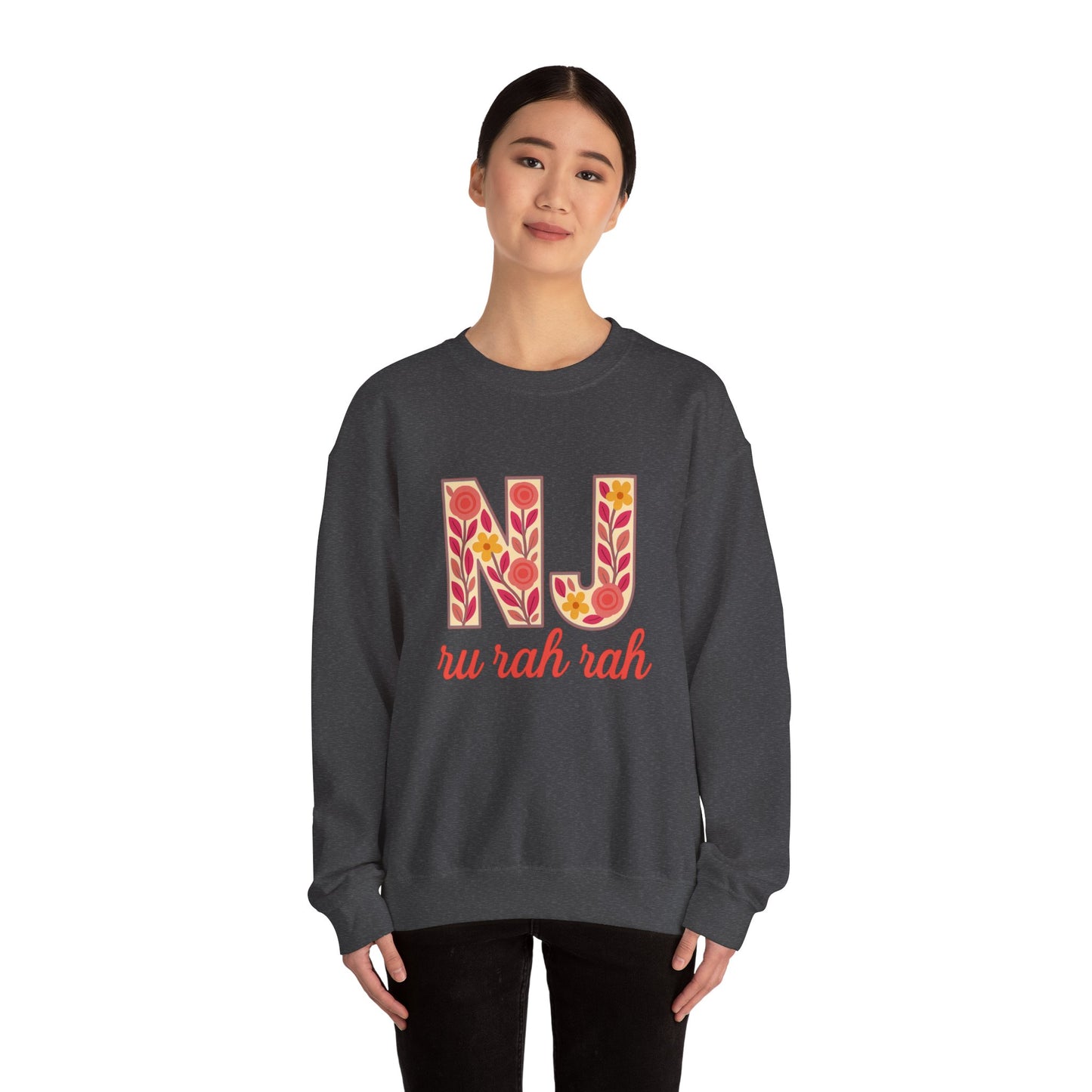 NJ Floral Pattern Crewneck Sweatshirt, Cozy Jersey, Casual Layer, Unique Gift, Fall Fashion, Unisex Apparel