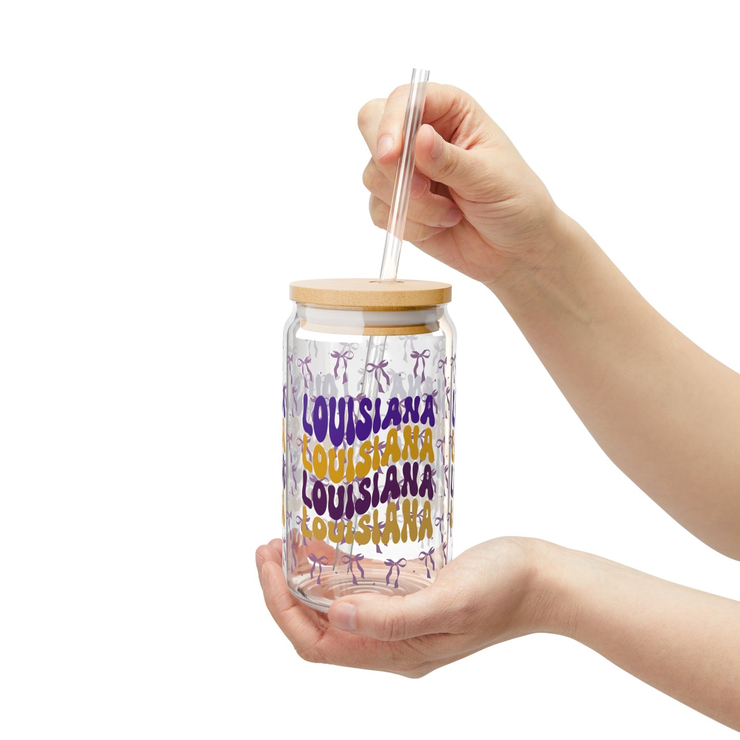 Coquette Bow Louisiana Sipper Glass, 16oz | Tropical Drinkware, Eco-Friendly Cup, Unique Gift, louisiana tiger fan gift, graduation gift, geaux tigers