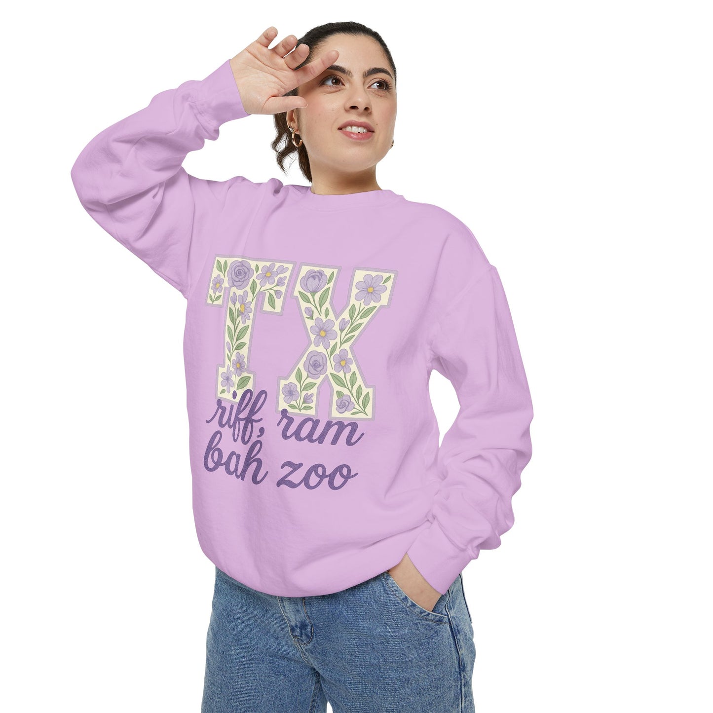 TCU Floral TX Sweatshirt - Unisex Garment-Dyed, Cozy Casual Wear, Texas Pride, Gift for Friends, College Apparel, Spring Outfits
