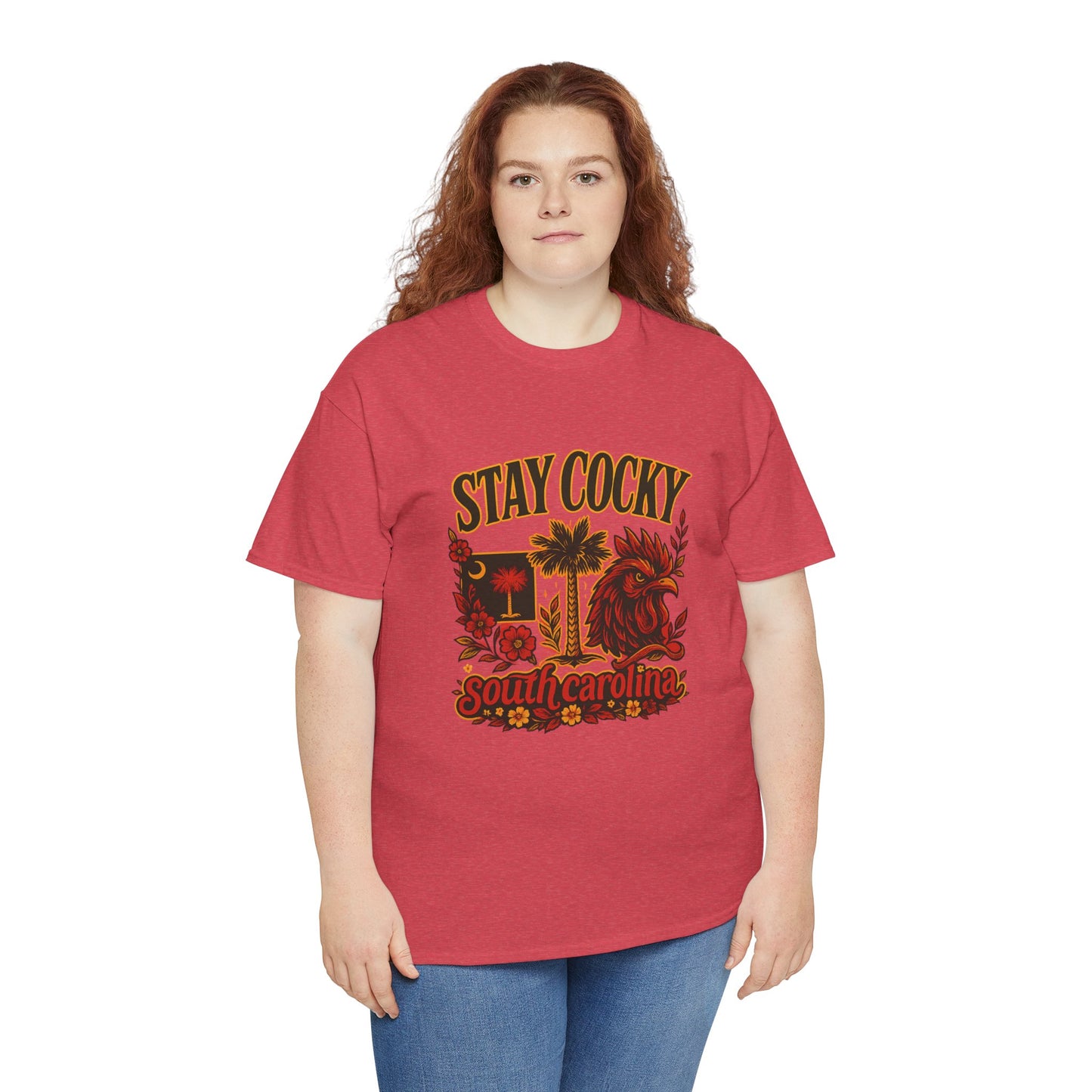 Stay Cocky Unisex Heavy Cotton Tee, Casual Graphic Tee, South Carolina Pride Shirt, Fun Vacation Wear, Perfect Gift for Gamecocks Fans