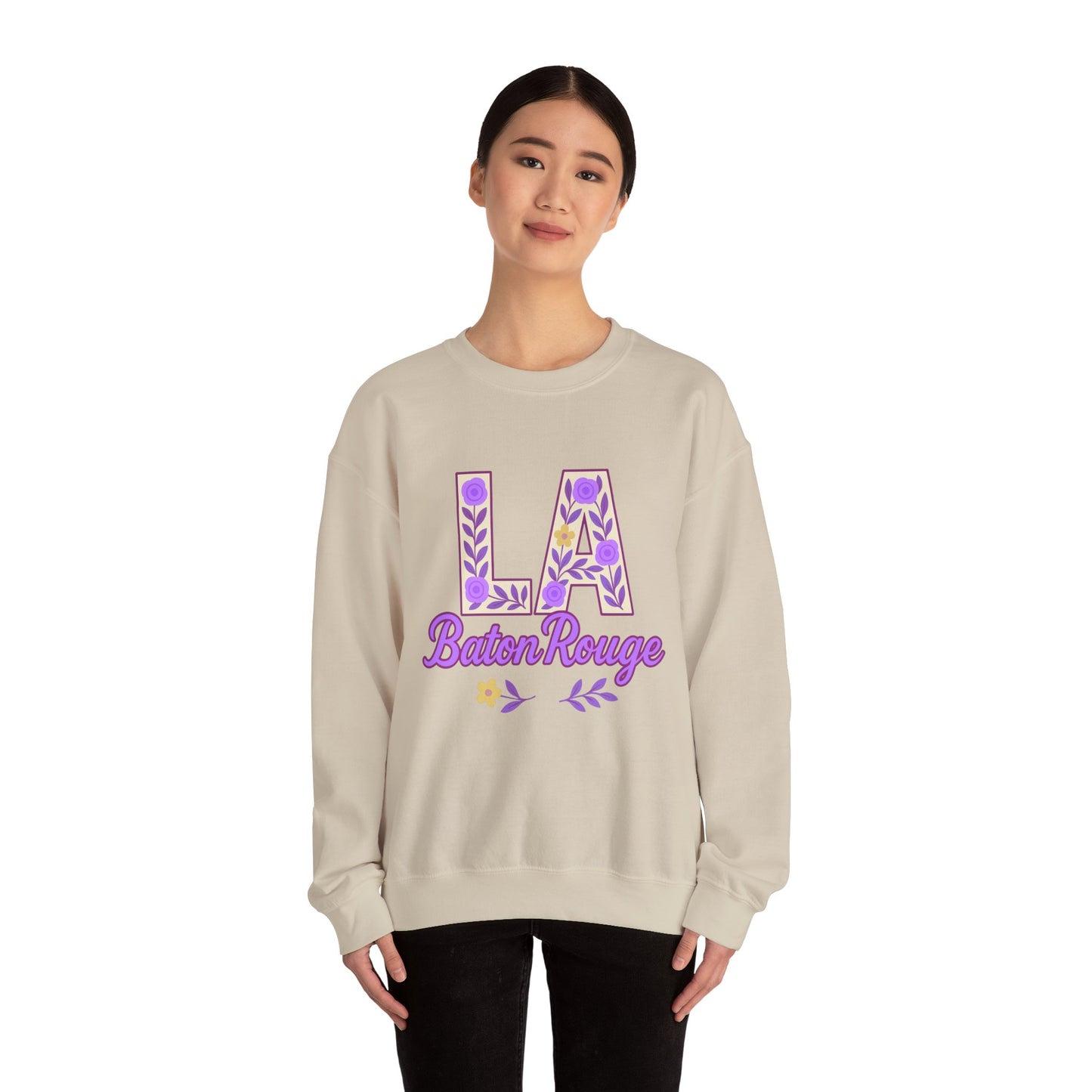 LA Baton Rouge Floral Sweatshirt, Cozy Crewneck for Fall, Gift for Friends, Casual Outing, Southern Style Apparel