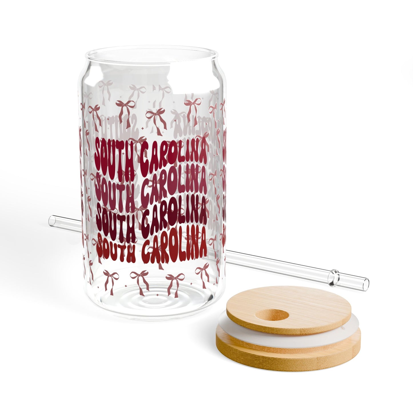 Coquette Bow South Carolina Sipper Glass, 16oz | Tropical Drinkware, Summer Sipping, Perfect for Beach Days, SC gamecocks, south carolina gift, graduation gift