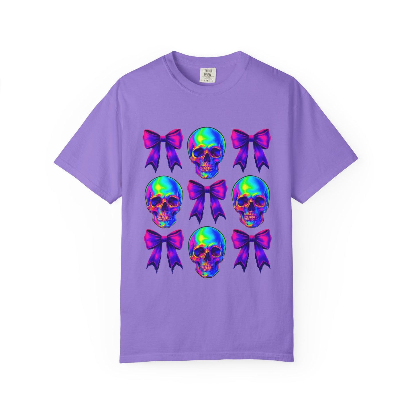 Neon Skull and Bow Unisex T-Shirt | Trendy Graphic Tee for Halloween, Festivals, Casual Wear, Gifts