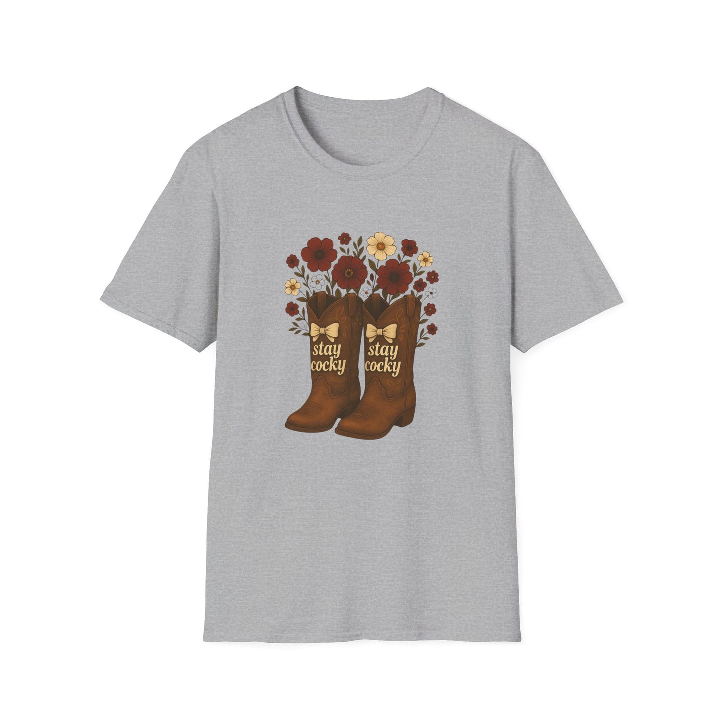 Sc stay cocky coquette t-shirt, Lucky Cowboy Boots T-Shirt, Country Style Tee, Floral Graphic Shirt, Gift for sc fan, go gamecocks, sc game day, graduation gift, college student gift