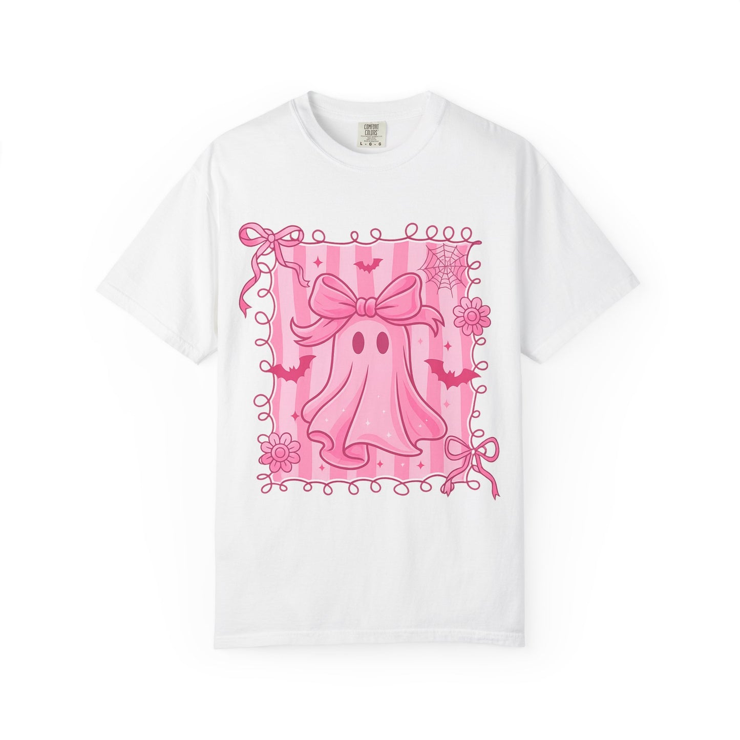 Cute Pink Ghost Graphic T-Shirt, Pink Halloween Tee, Unisex Garment-Dyed Top, Spooky Style for Fall, Trick or Treat Fashion
