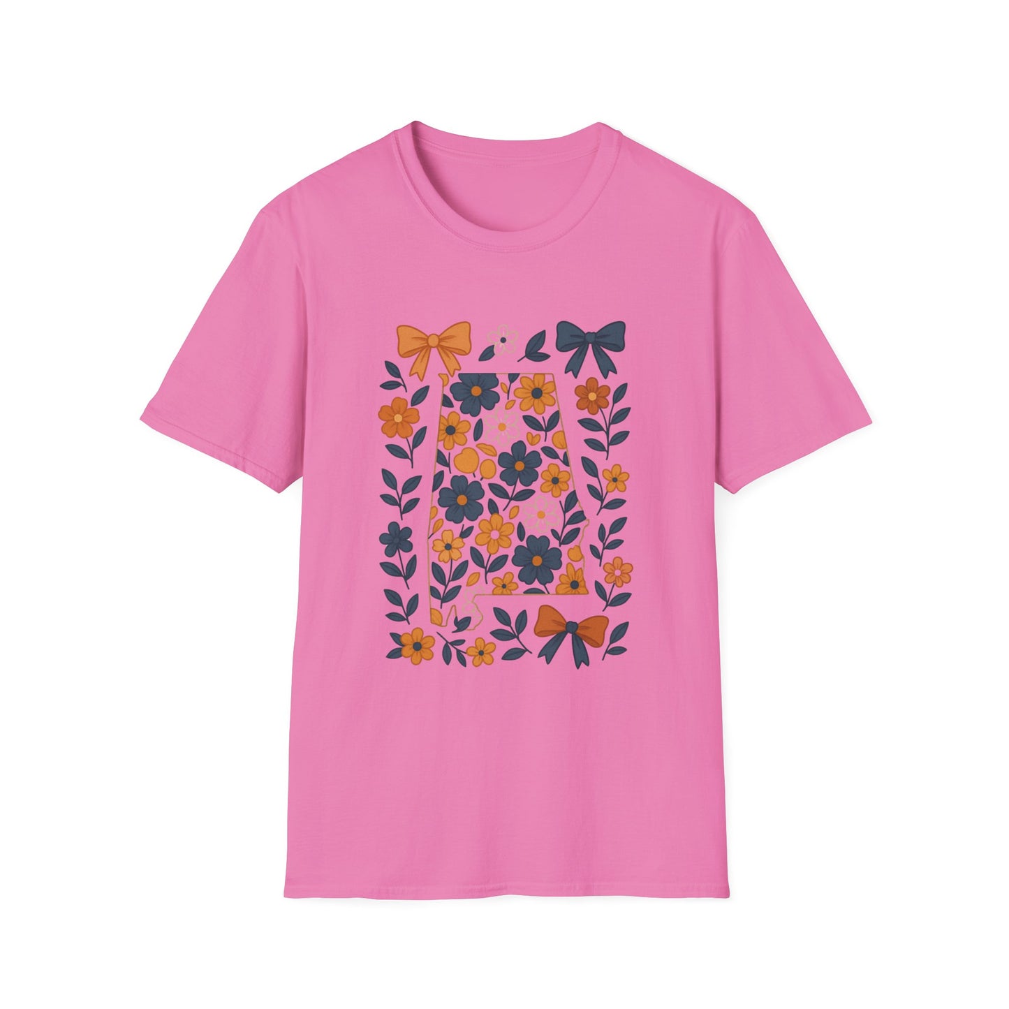 AU Floral Bow Graphic T-Shirt, Softstyle Tee, Botanical Print Shirt, Gift for Her, Casual Wear, Summer Fashion, Vintage Aesthetic
