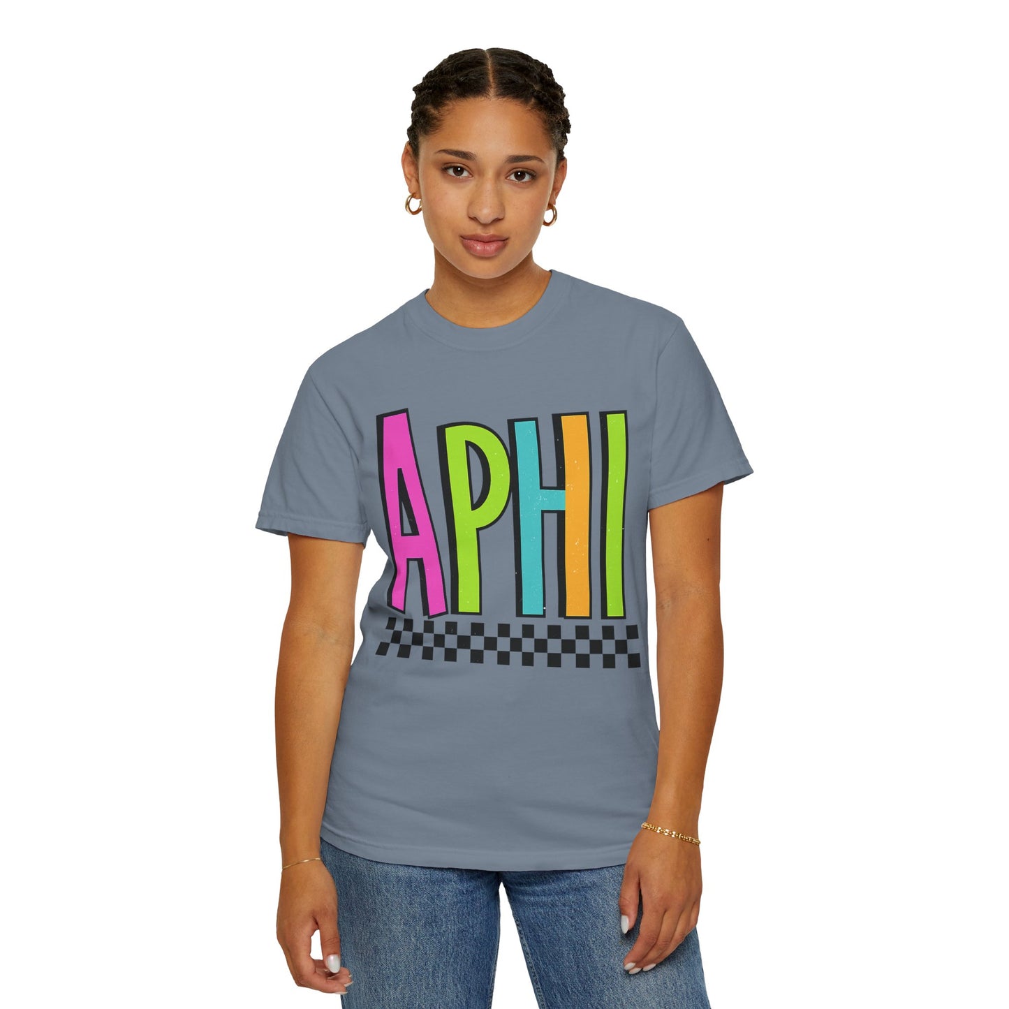 Checkered Neon Alpha P Colorful Graphic Unisex T-Shirt