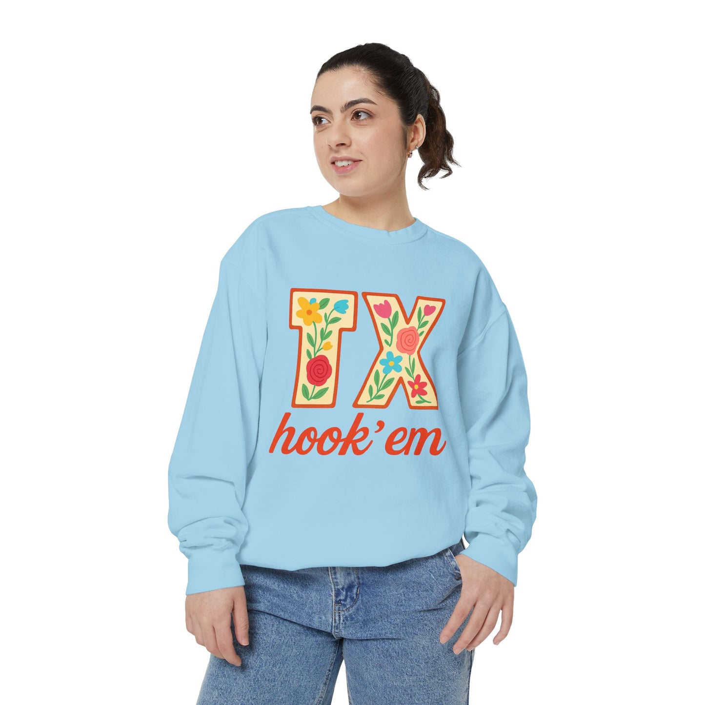 Texas Floral Sweatshirt, Unisex Garment-Dyed Sweatshirt, Cozy Casual Wear, Perfect for Game Day, Floral TX Hook 'Em Design, Stylish [...]